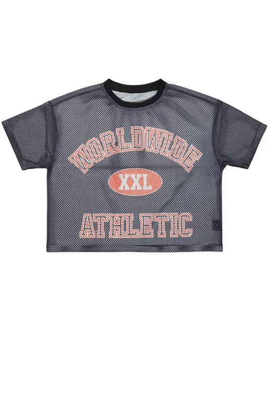 Sabas Black Graphic Crop Top Mesh Jersey sold by Rockstar Original