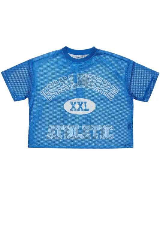 Sabas Royal Blue Graphic Crop Top Mesh Jersey sold by Rockstar Original