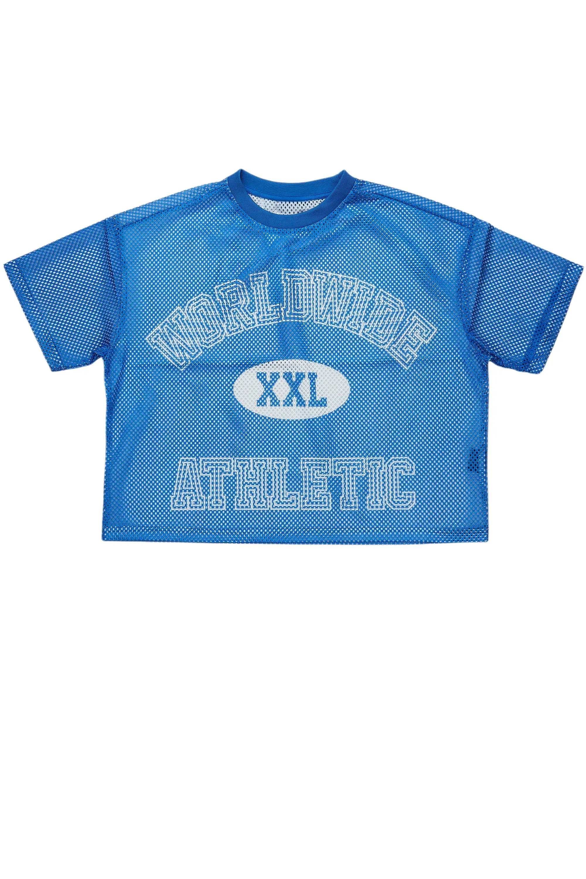 Sabas Royal Blue Graphic Crop Top Mesh Jersey sold by Rockstar Original