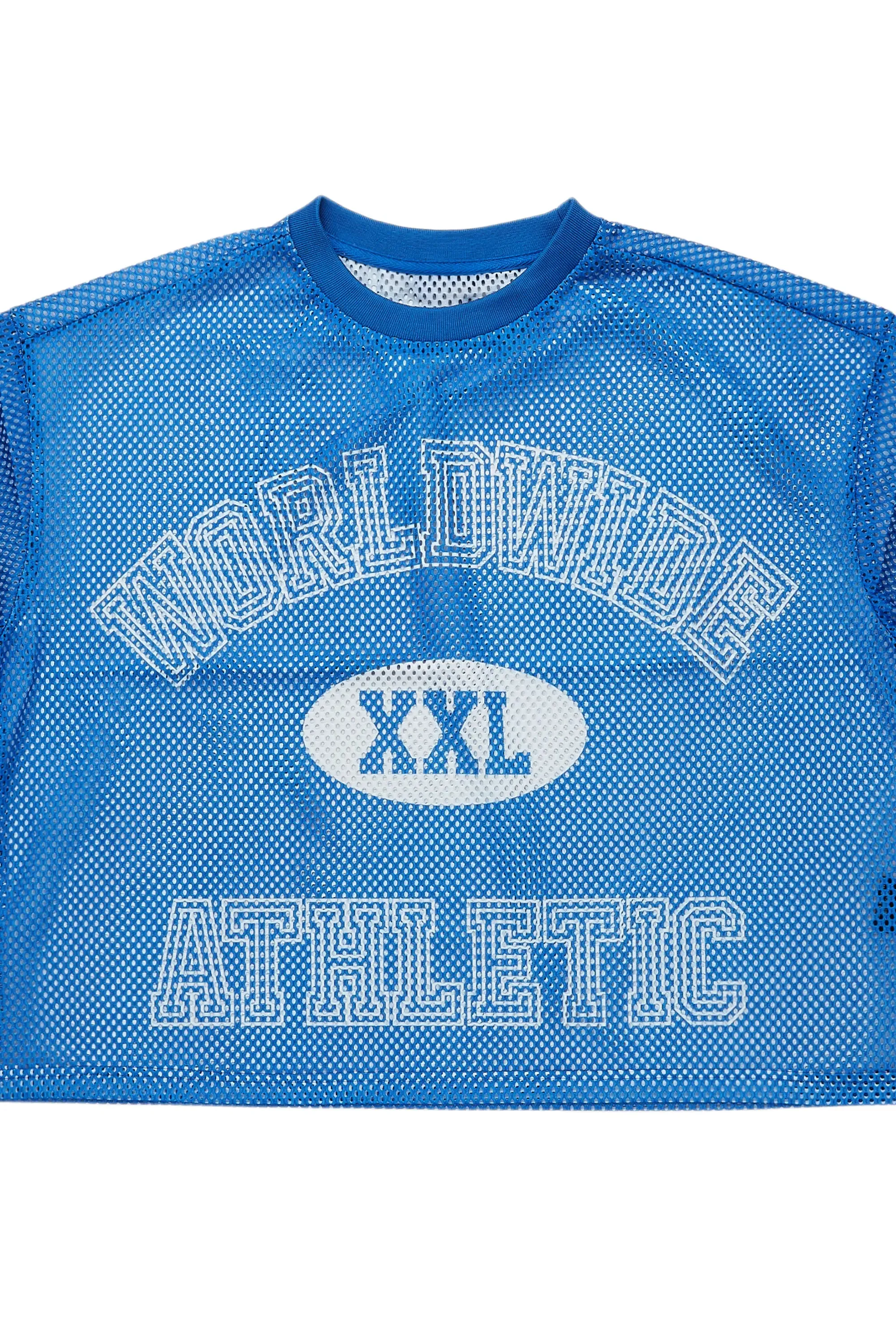 Sabas Royal Blue Graphic Crop Top Mesh Jersey sold by Rockstar Original product image thumbnail 2