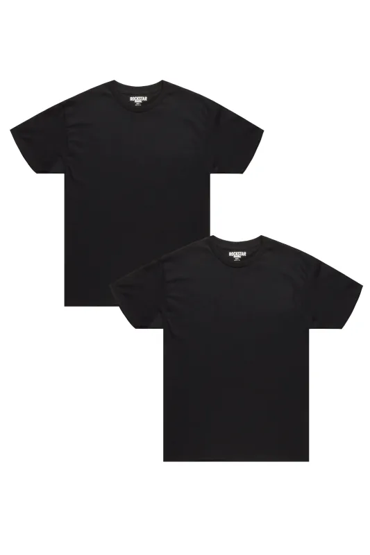 Basic Rockstar Black 2 Pack Plain T-Shirts made by Rockstar Original