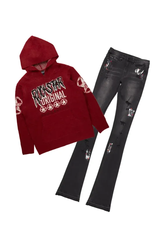 Wizzurd Red Mohair Hoodie/Super Stacked Flare Jean Bundle sold by Rockstar Original