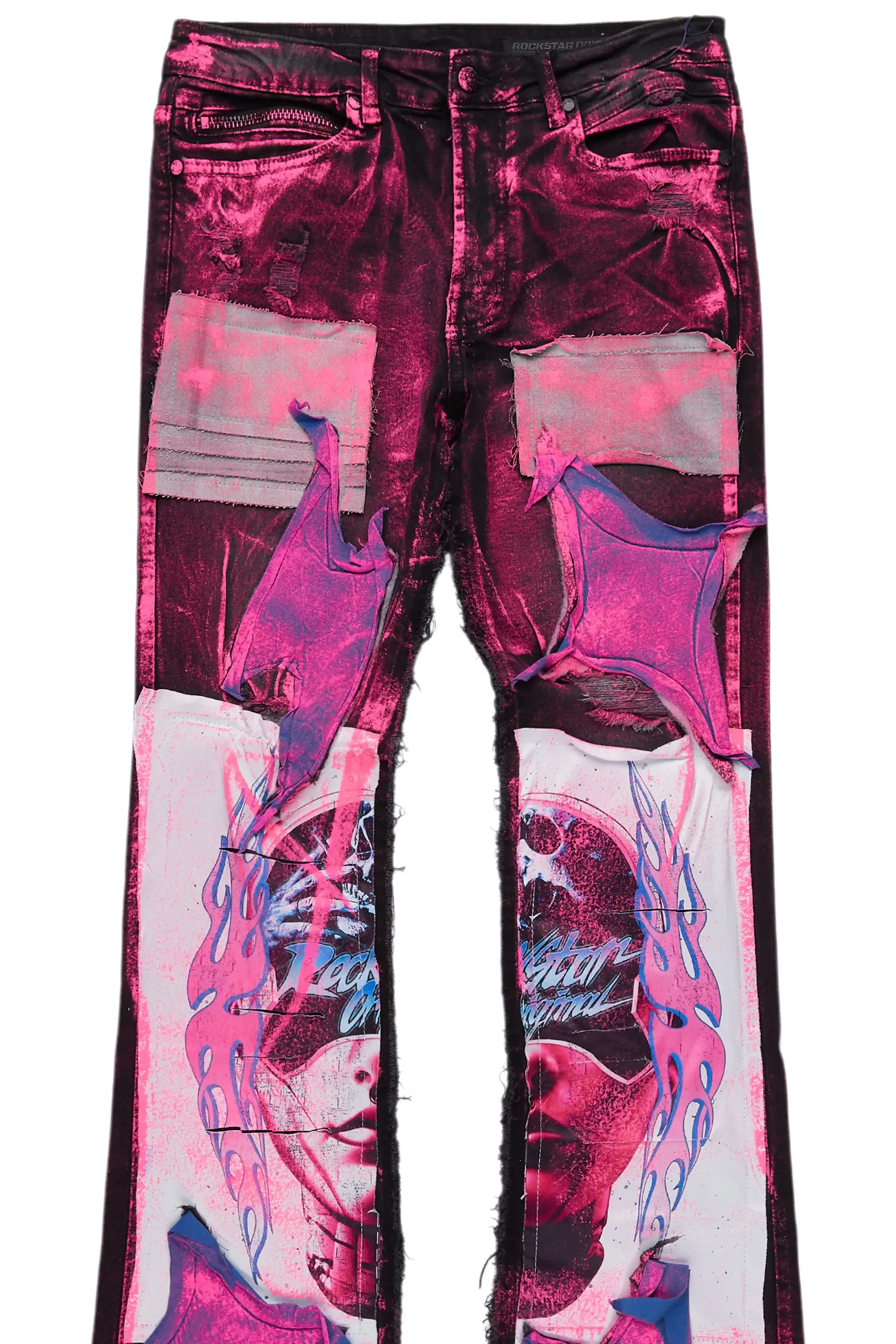 Helki Black/Pink Roller Paint Stacked Flare Jean sold by Rockstar Original product image thumbnail 2