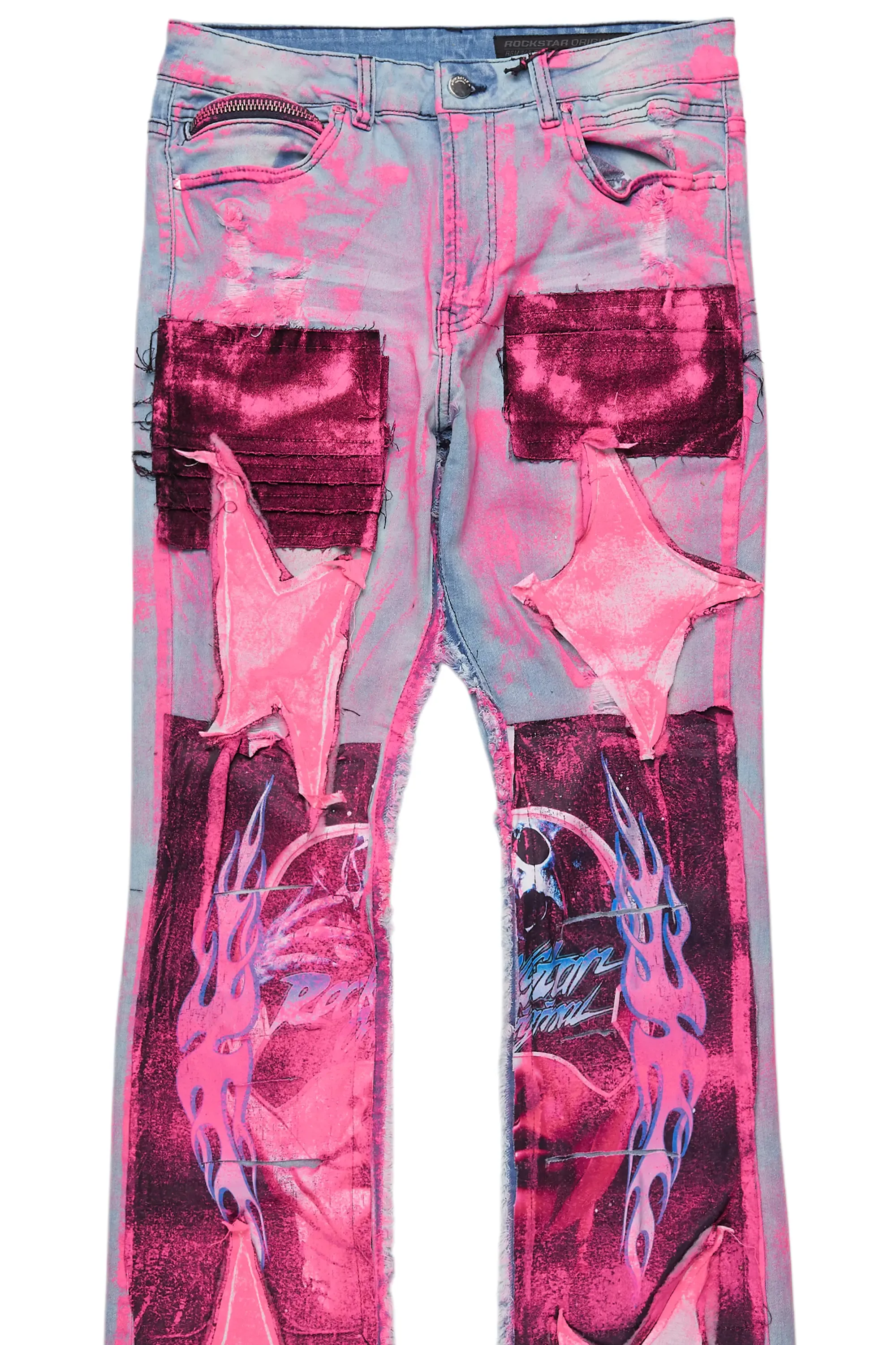 Helki Blue/Pink Roller Paint Stacked Flare Jean sold by Rockstar Original product image thumbnail 2