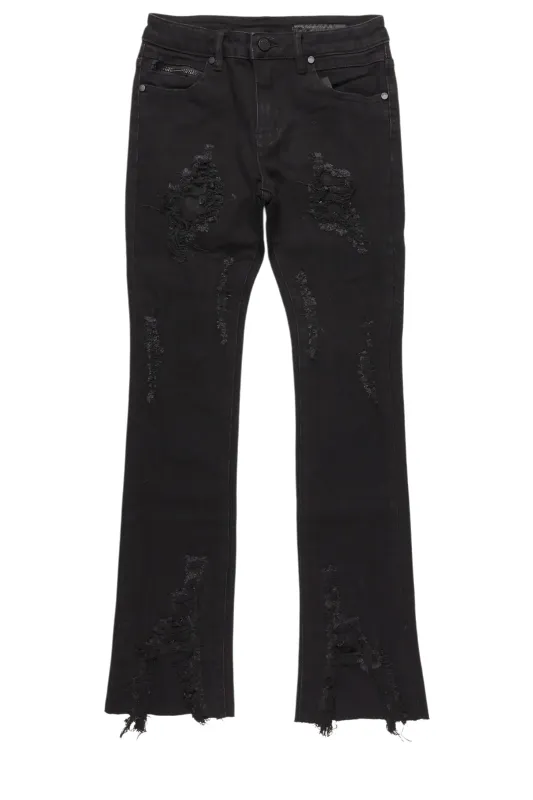 Boys Fateh Jet Black  Stacked Flare Jean sold by Rockstar Original