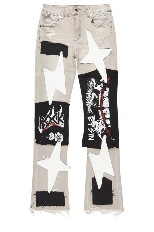 Boys Vadim Grey Patchwork Stacked Flare Jean sold by Rockstar Original
