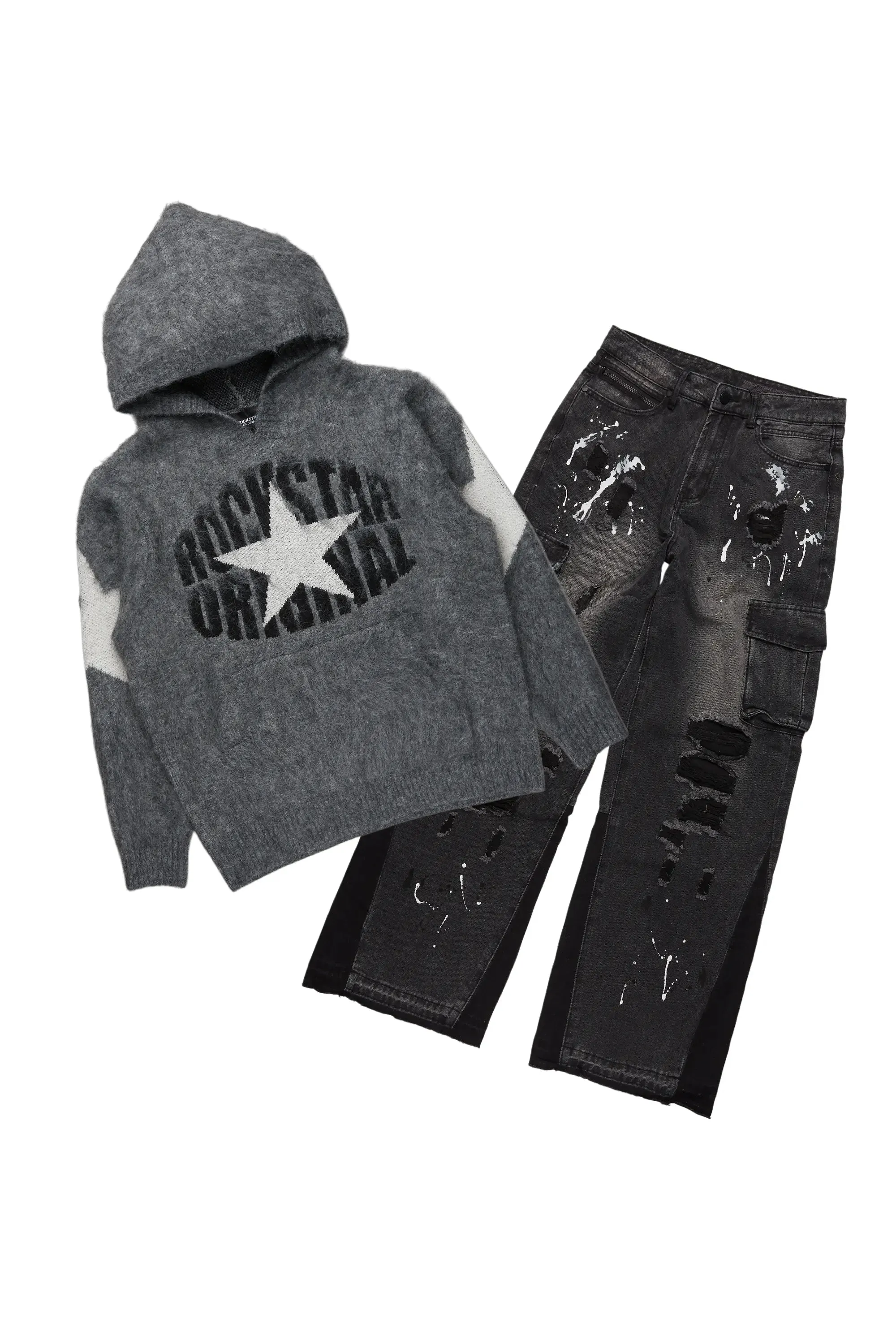 States Grey Mohair Hoodie/Baggy Fit Jean Bundle sold by Rockstar Original