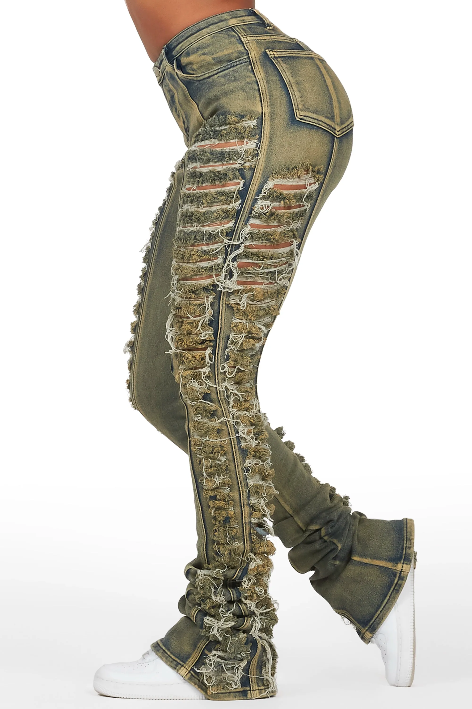 Erielle Tinted Dark Wash Mega Distressed Super Stacked Jean sold by Rockstar Original