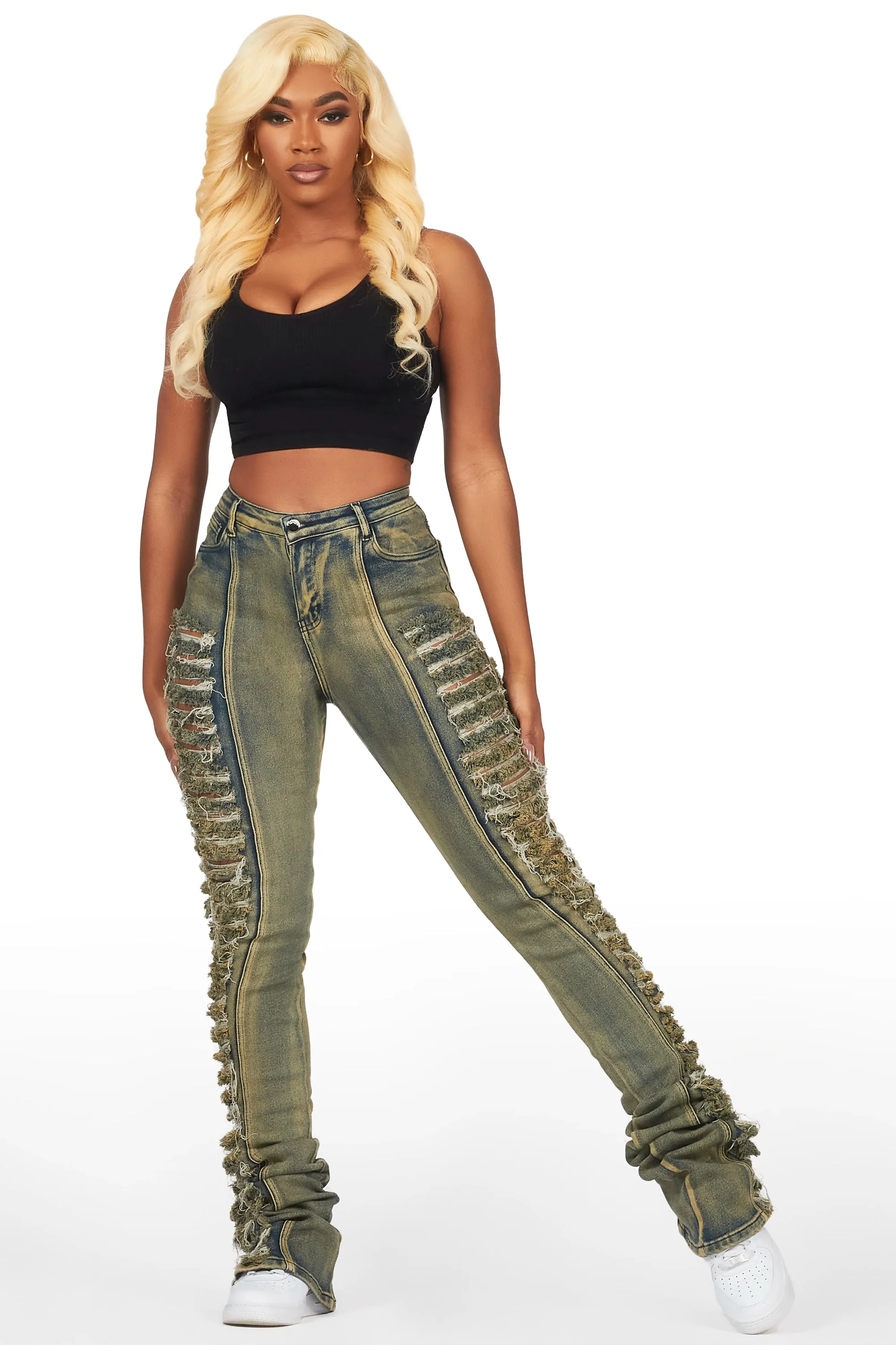 Erielle Tinted Dark Wash Mega Distressed Super Stacked Jean sold by Rockstar Original product image thumbnail 4