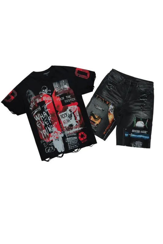 Grill Black T-Shirt/Denim Short Set sold by Rockstar Original