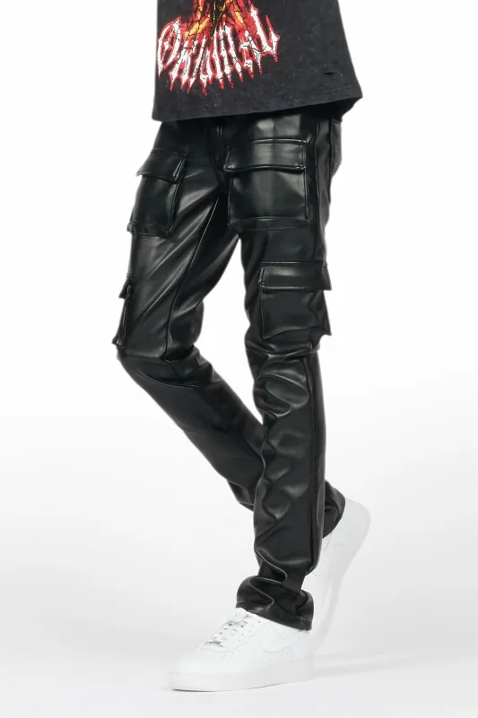 Kap Black Stacked Flare Faux Leather Jean sold by Rockstar Original