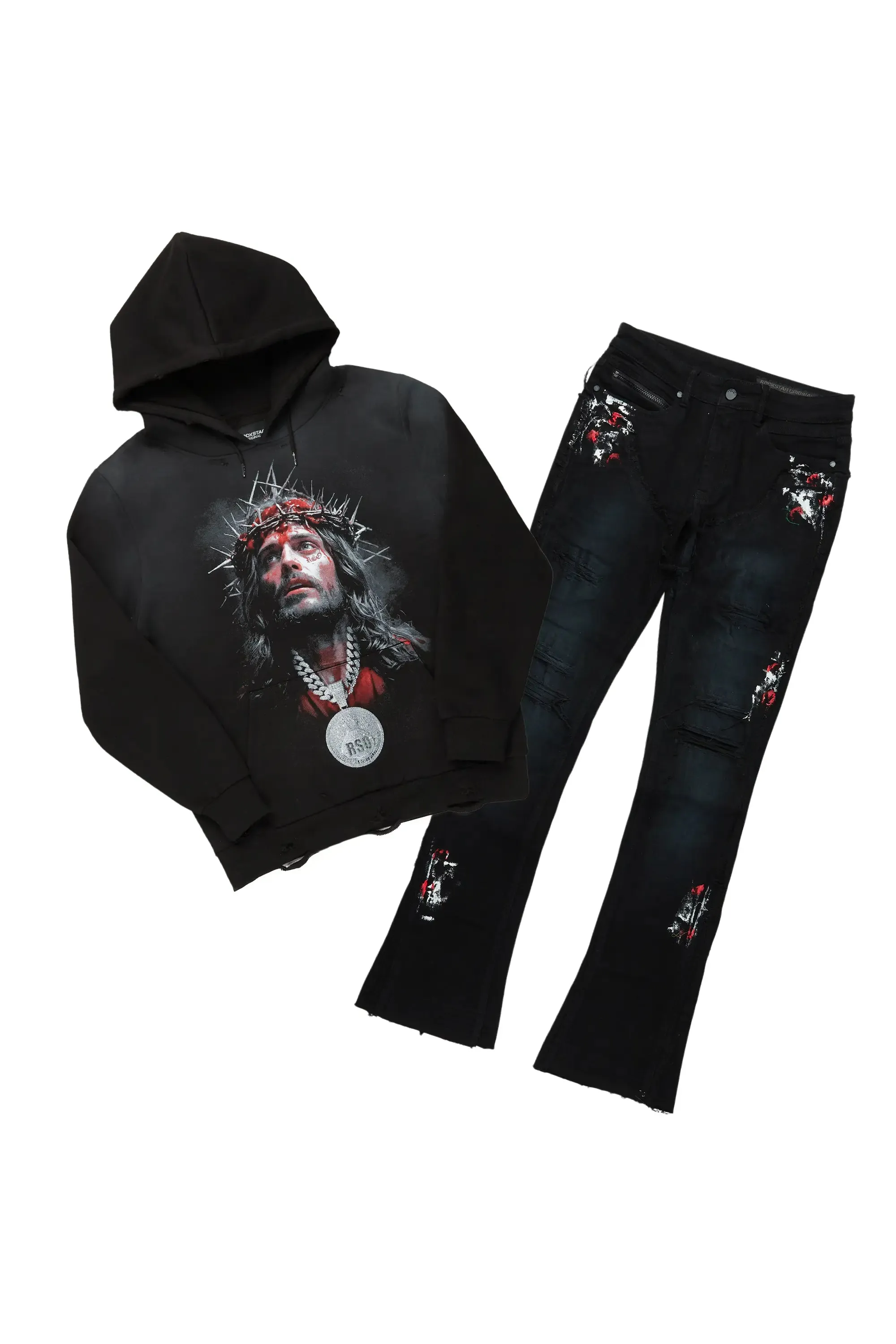 Amina Black Hoodie/Stacked Flare Jean Bundle sold by Rockstar Original