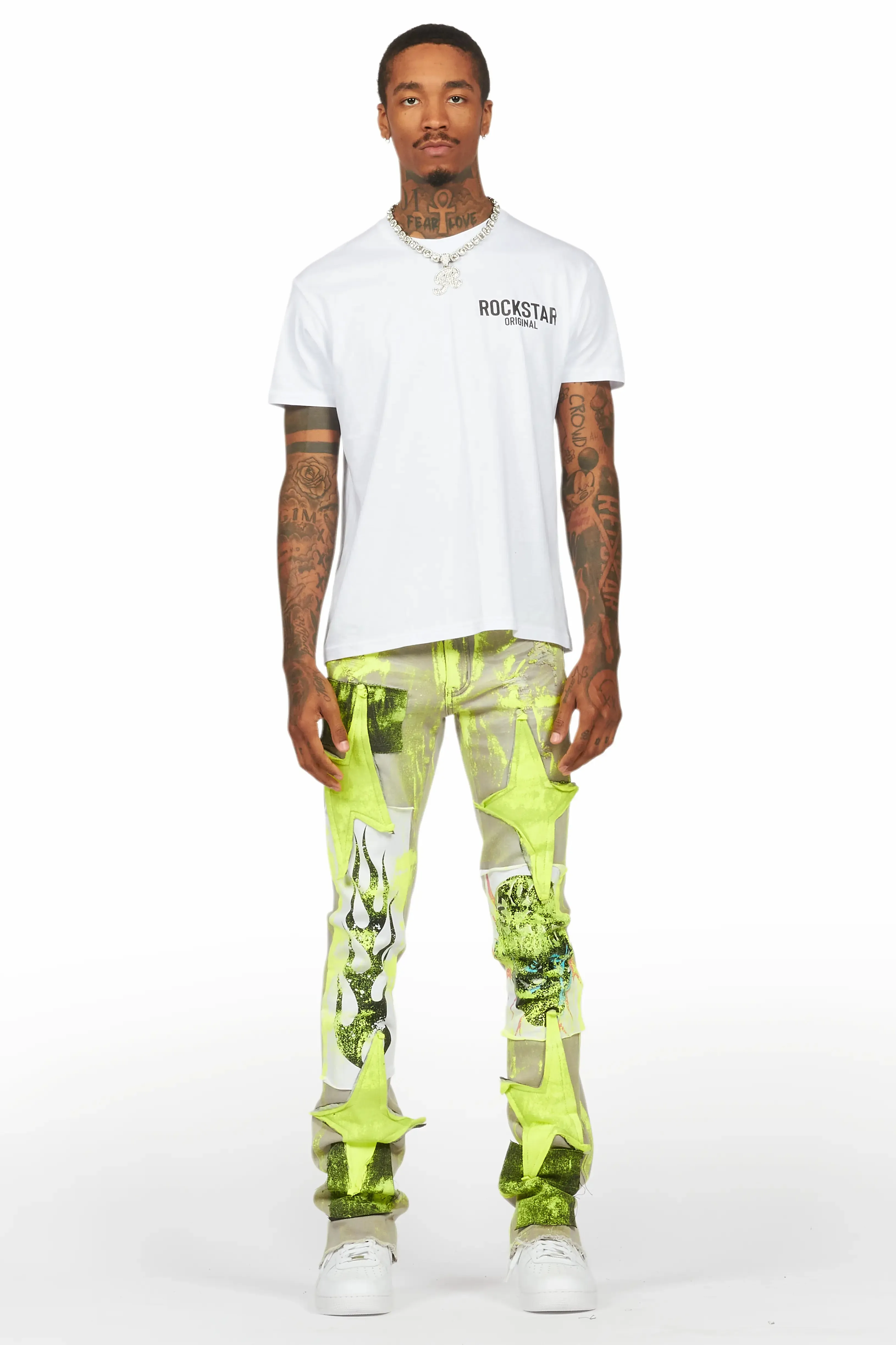 Edge Grey/Yellow Roller Paint Stacked Flare Jean sold by Rockstar Original product image thumbnail 3