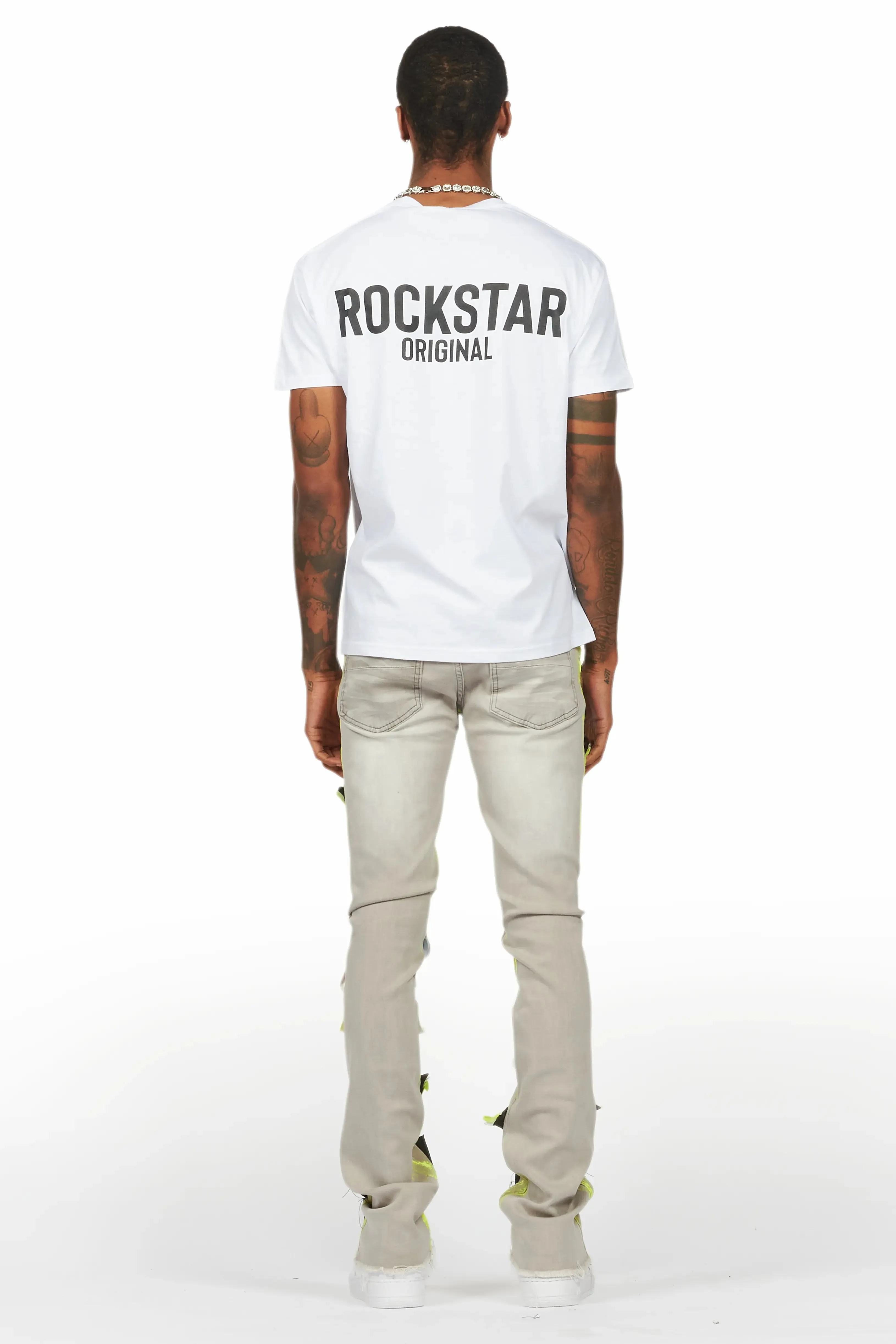Edge Grey/Yellow Roller Paint Stacked Flare Jean sold by Rockstar Original product image thumbnail 5