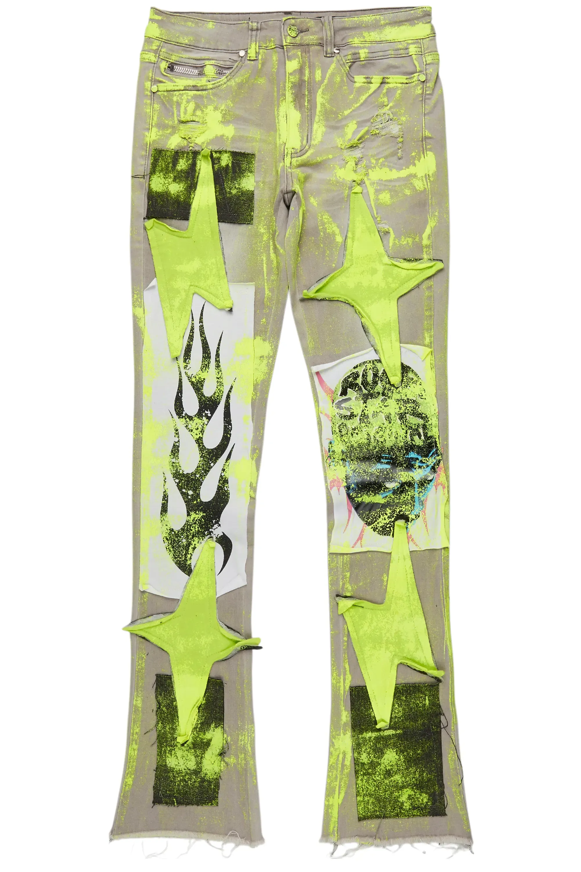 Edge Grey/Yellow Roller Paint Stacked Flare Jean sold by Rockstar Original product image thumbnail 2