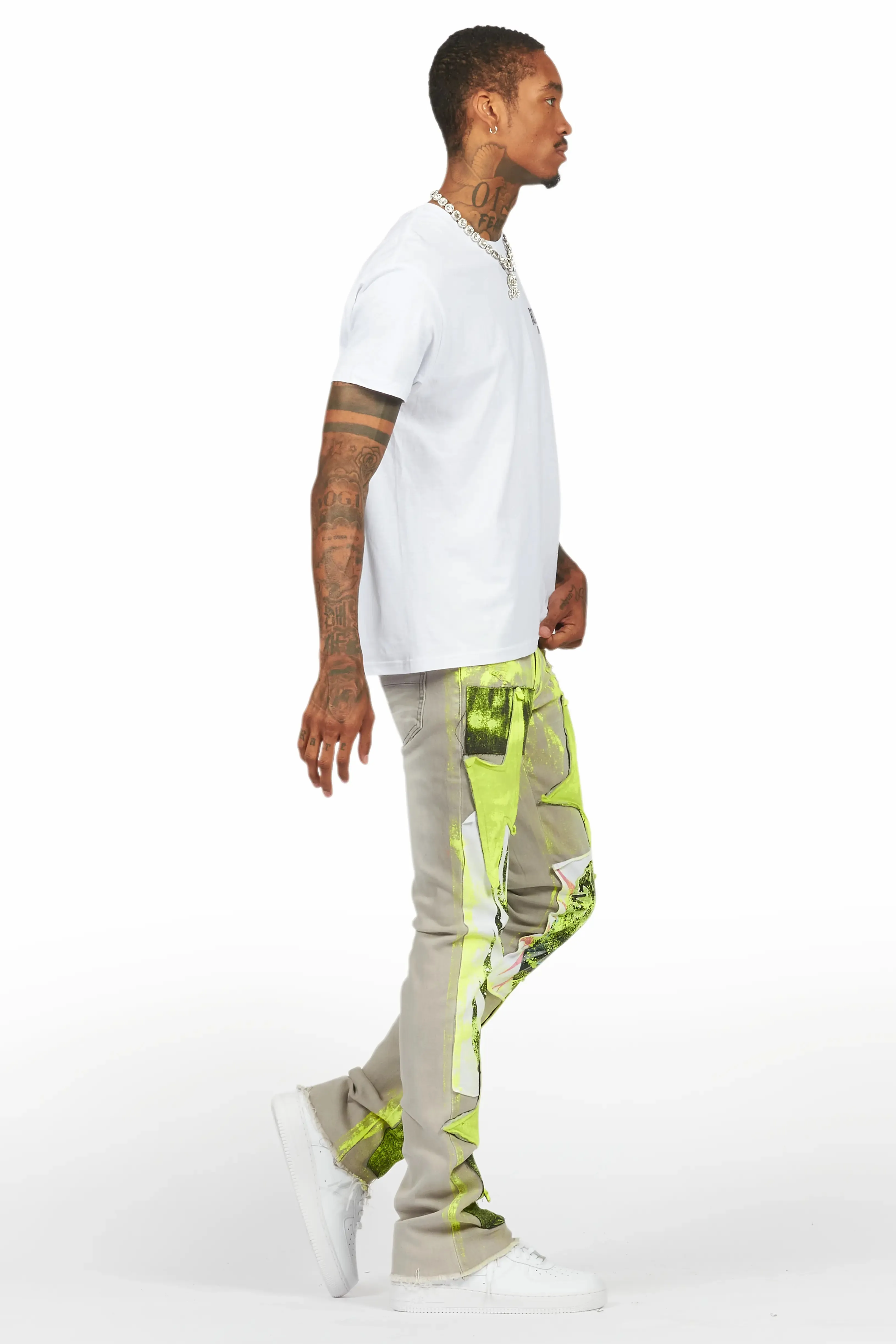 Edge Grey/Yellow Roller Paint Stacked Flare Jean sold by Rockstar Original product image thumbnail 4