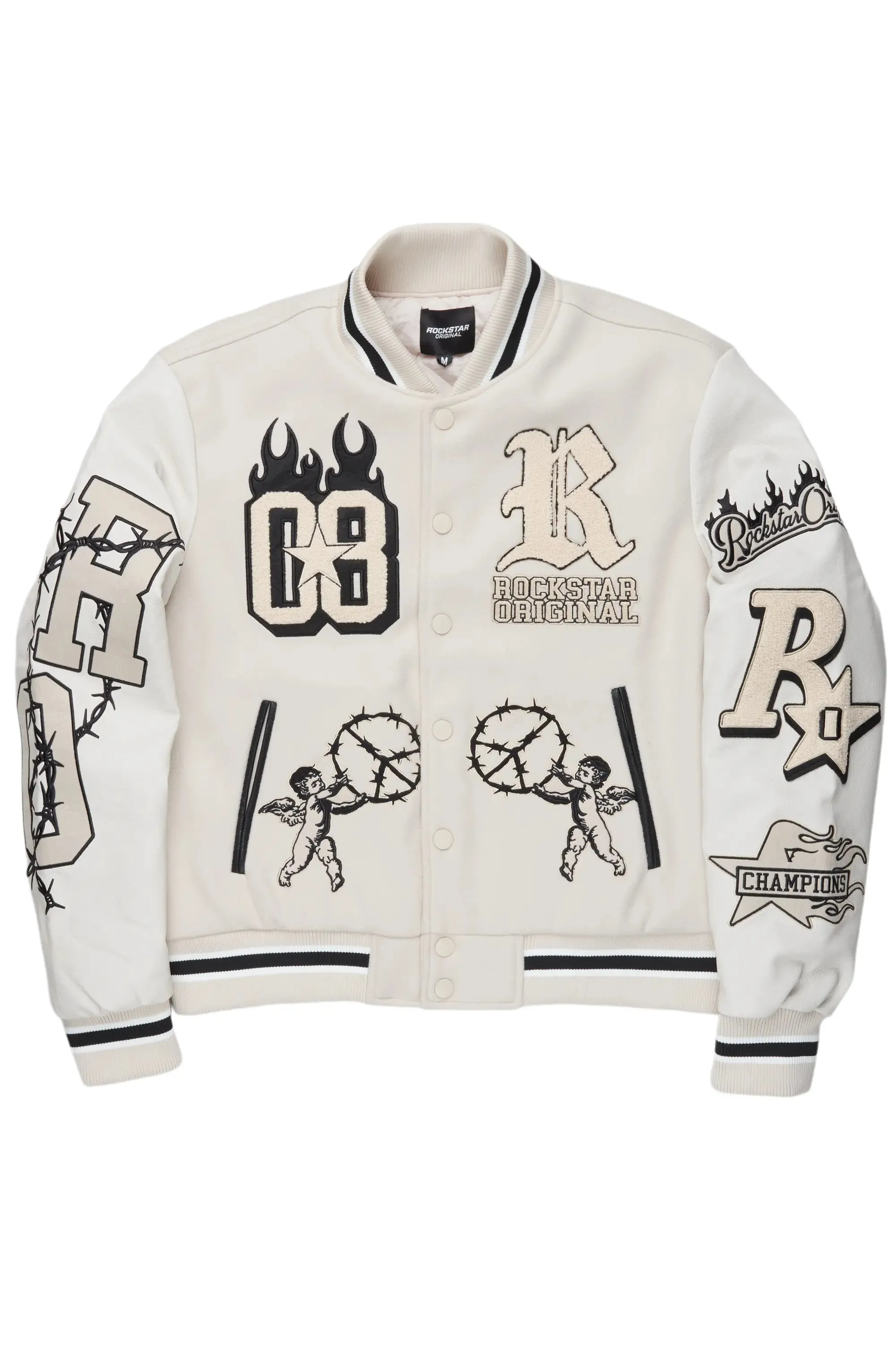 Vielsa Beige Oversized Varsity Jacket sold by Rockstar Original