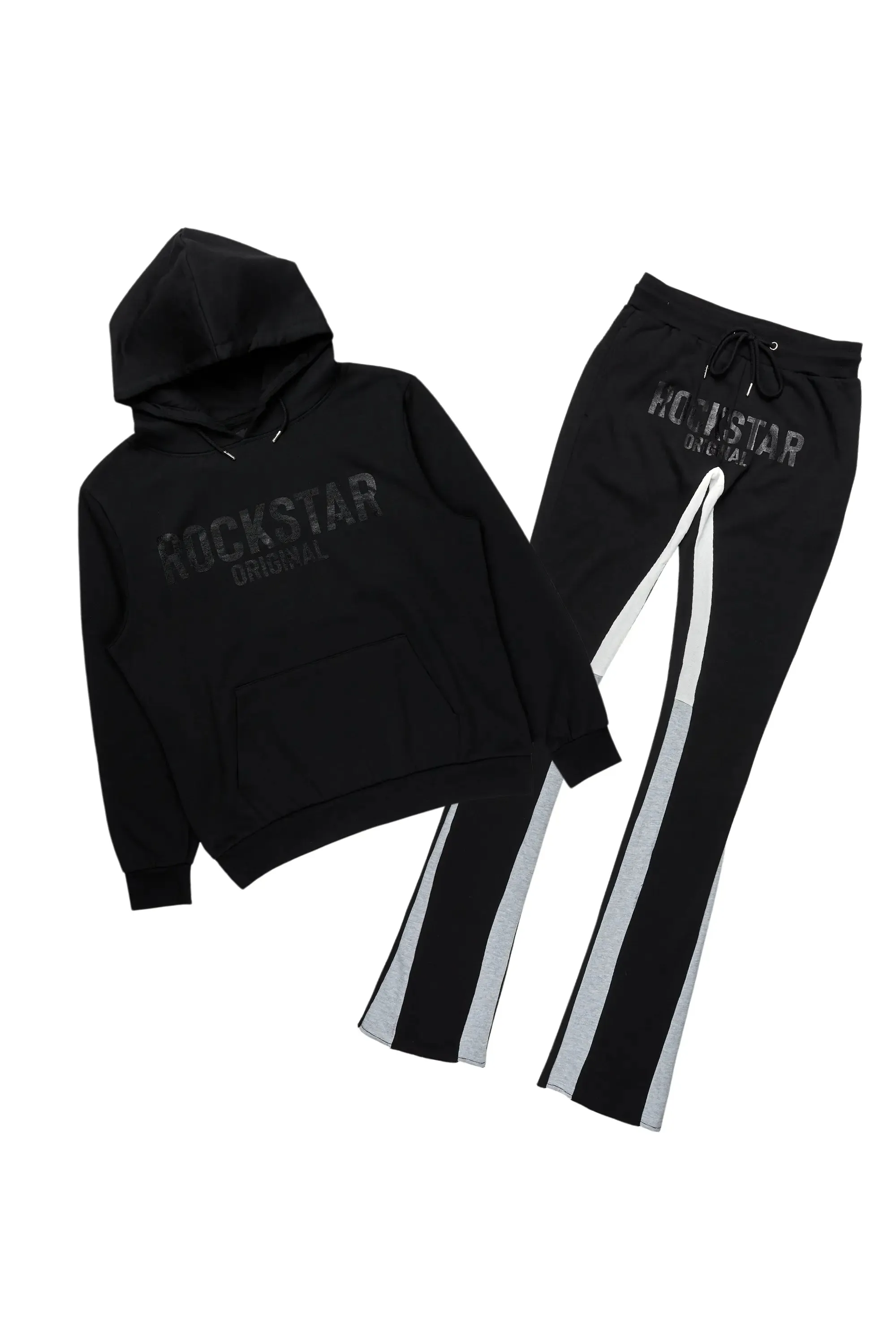 Sana Black Hoodie/Stacked Flare Track Pant Set sold by Rockstar Original