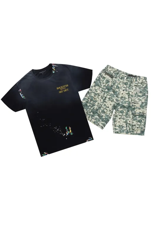 Palmer Black/Camo T-Shirt/Denim Short Set sold by Rockstar Original