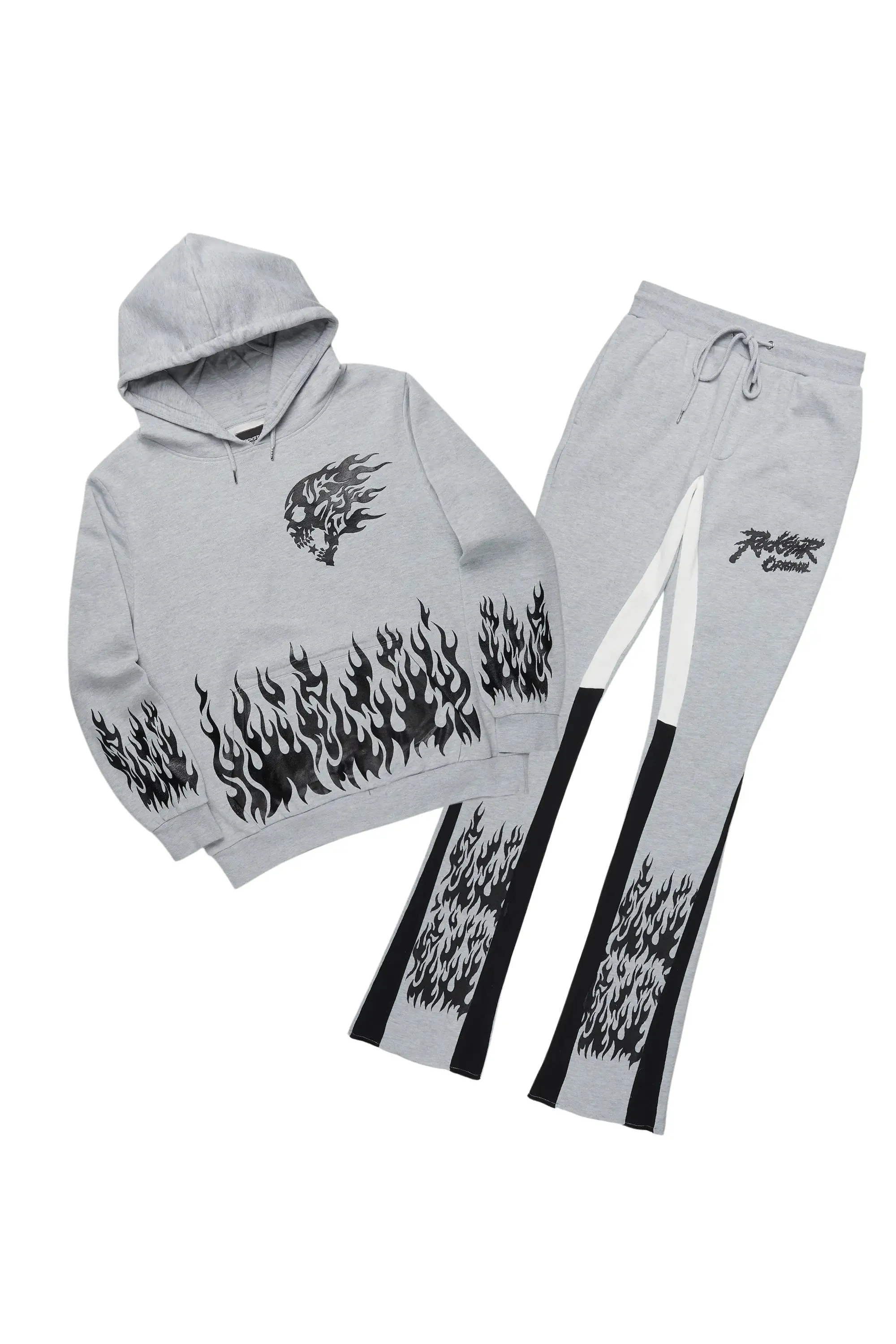 Bubble Grey/Black Stacked Flare Hoodie Track Set sold by Rockstar Original