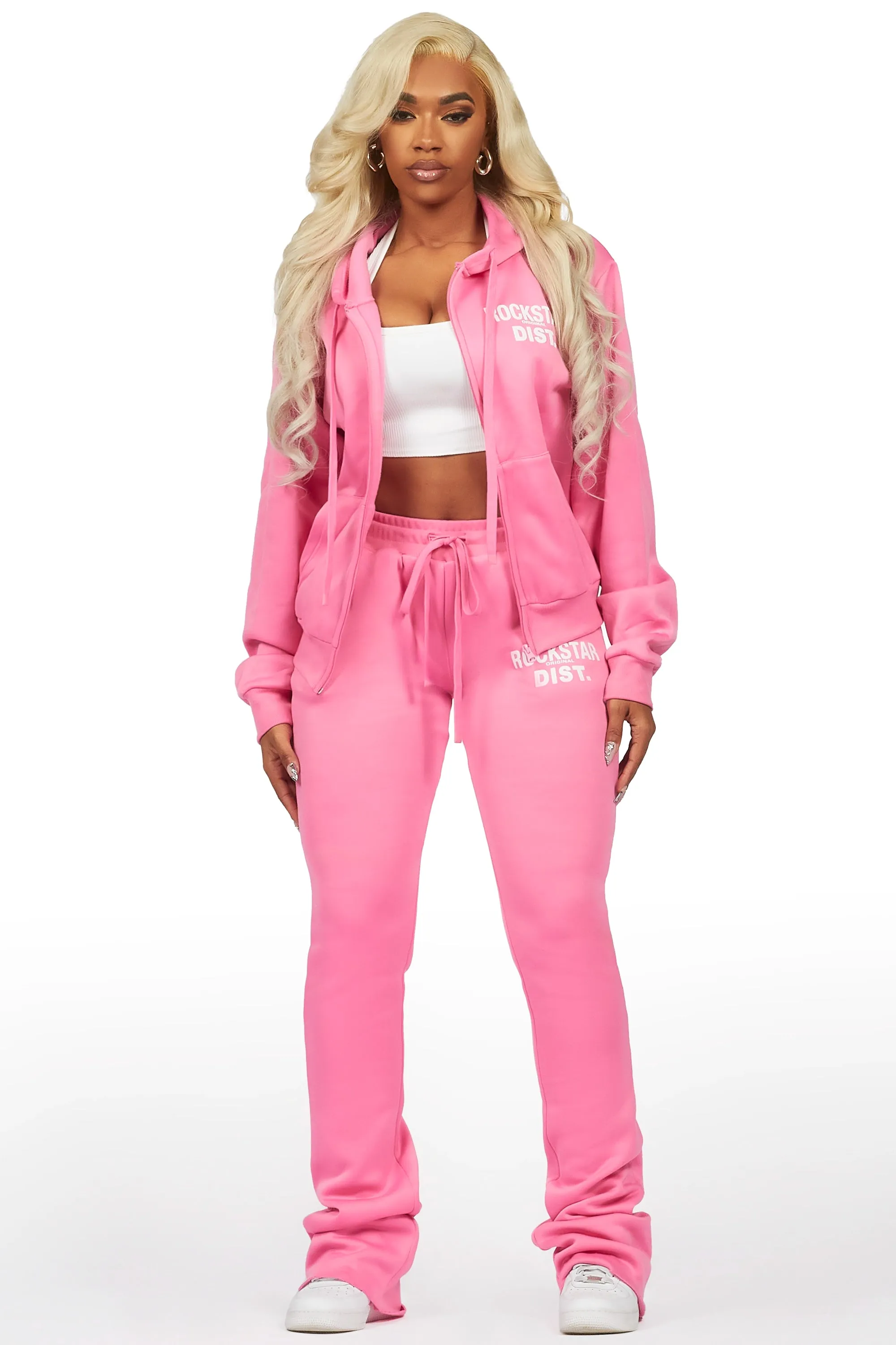 Kija Pink/White Zip Up Super Stacked Trackset sold by Rockstar Original