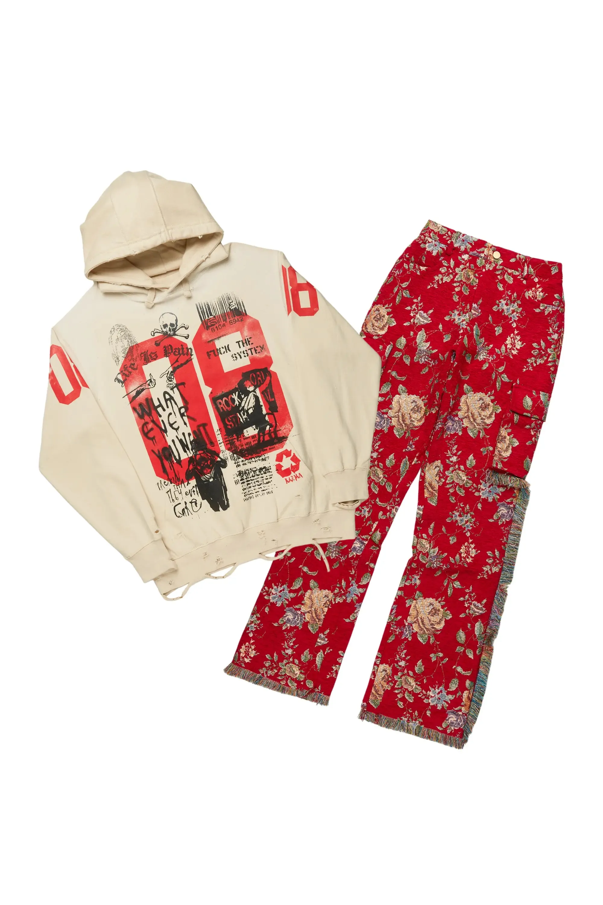 Arsenia Beige/Red Hoodie & Pant Set sold by Rockstar Original