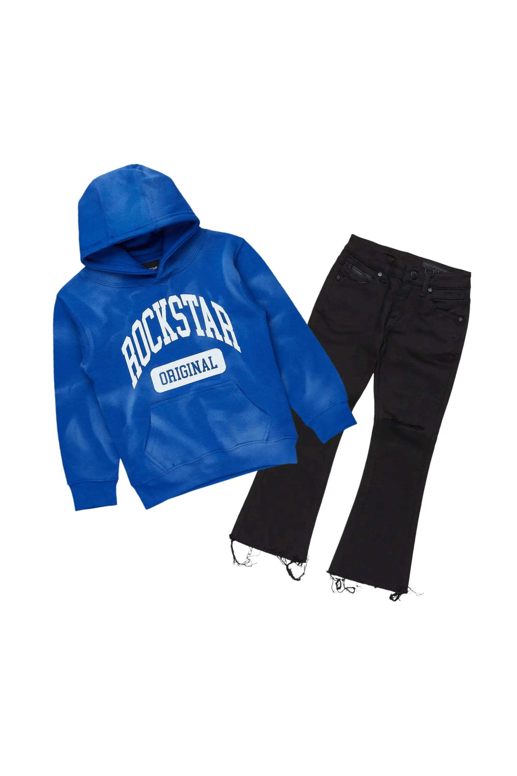 Boys Member Royal/Black Hoodie/Stacked Flare Jean Set sold by Rockstar Original