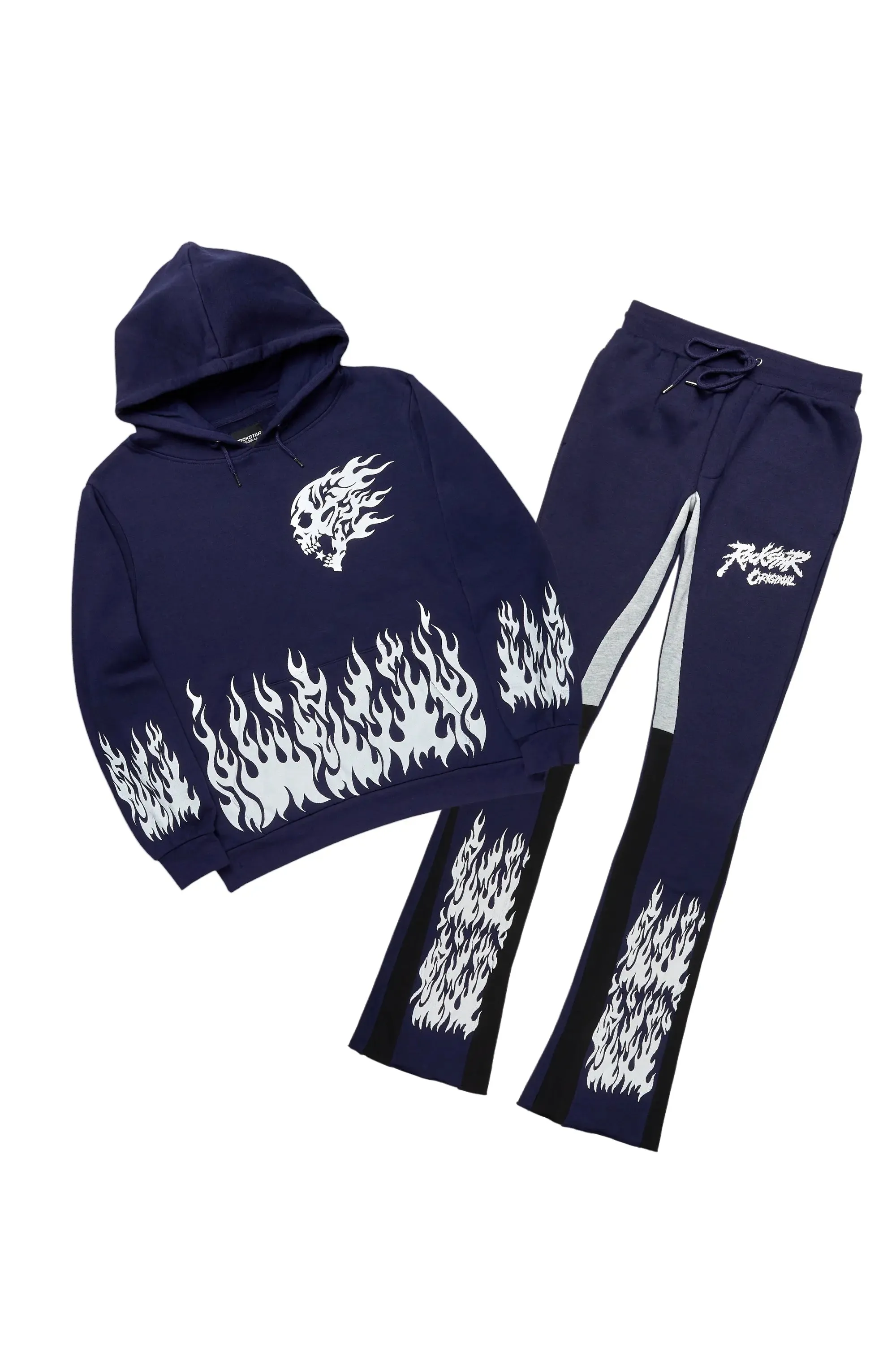 Bubble Navy Stacked Flare Hoodie Track Set sold by Rockstar Original