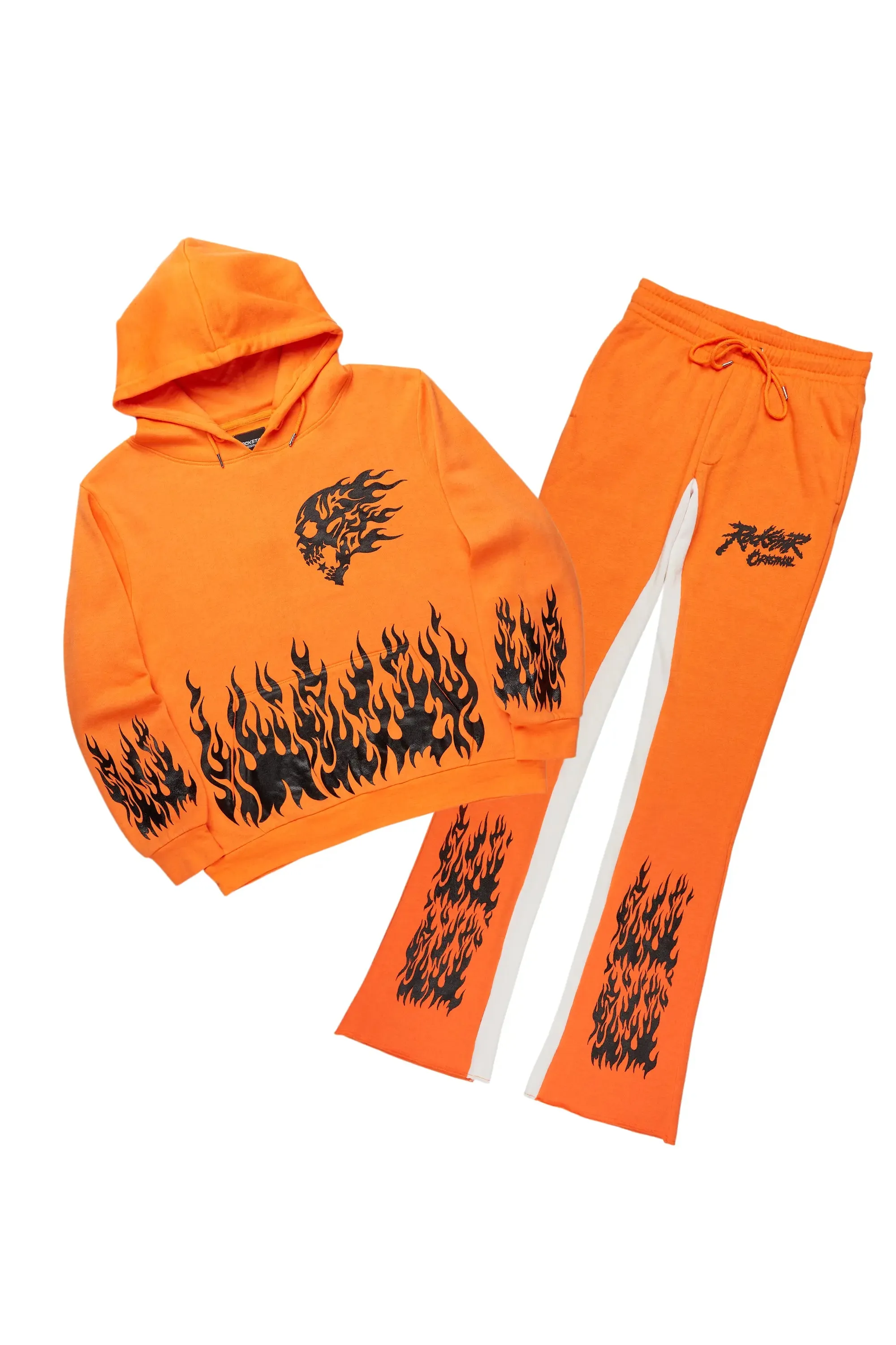Bubble Orange/Black Hoodie/Baggy Fit Pant Set sold by Rockstar Original