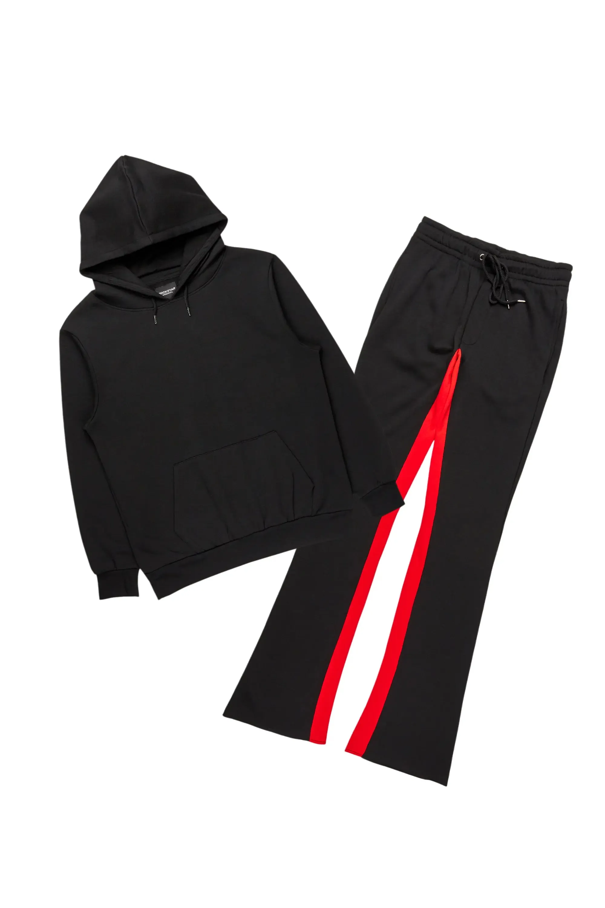 Basic Black/Red Hoodie/Baggy Track Pant Set sold by Rockstar Original