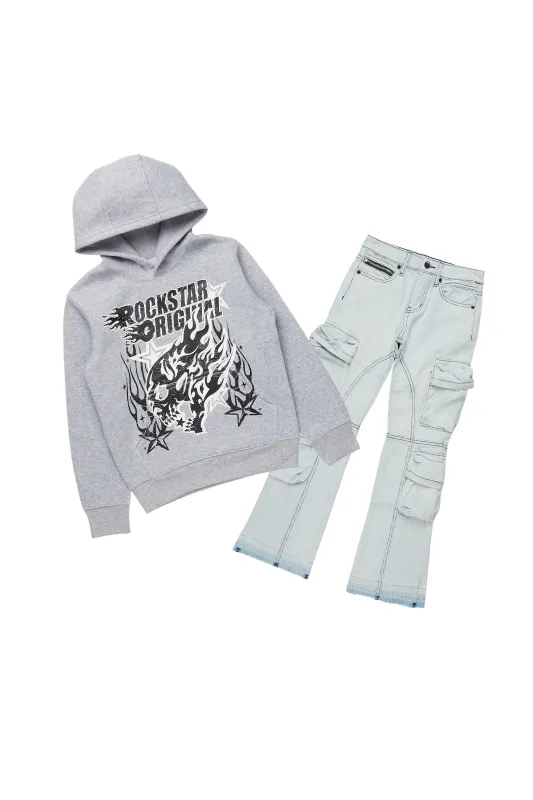 Boys Smitty Grey Hoodie/Stacked Flare Jean Set sold by Rockstar Original
