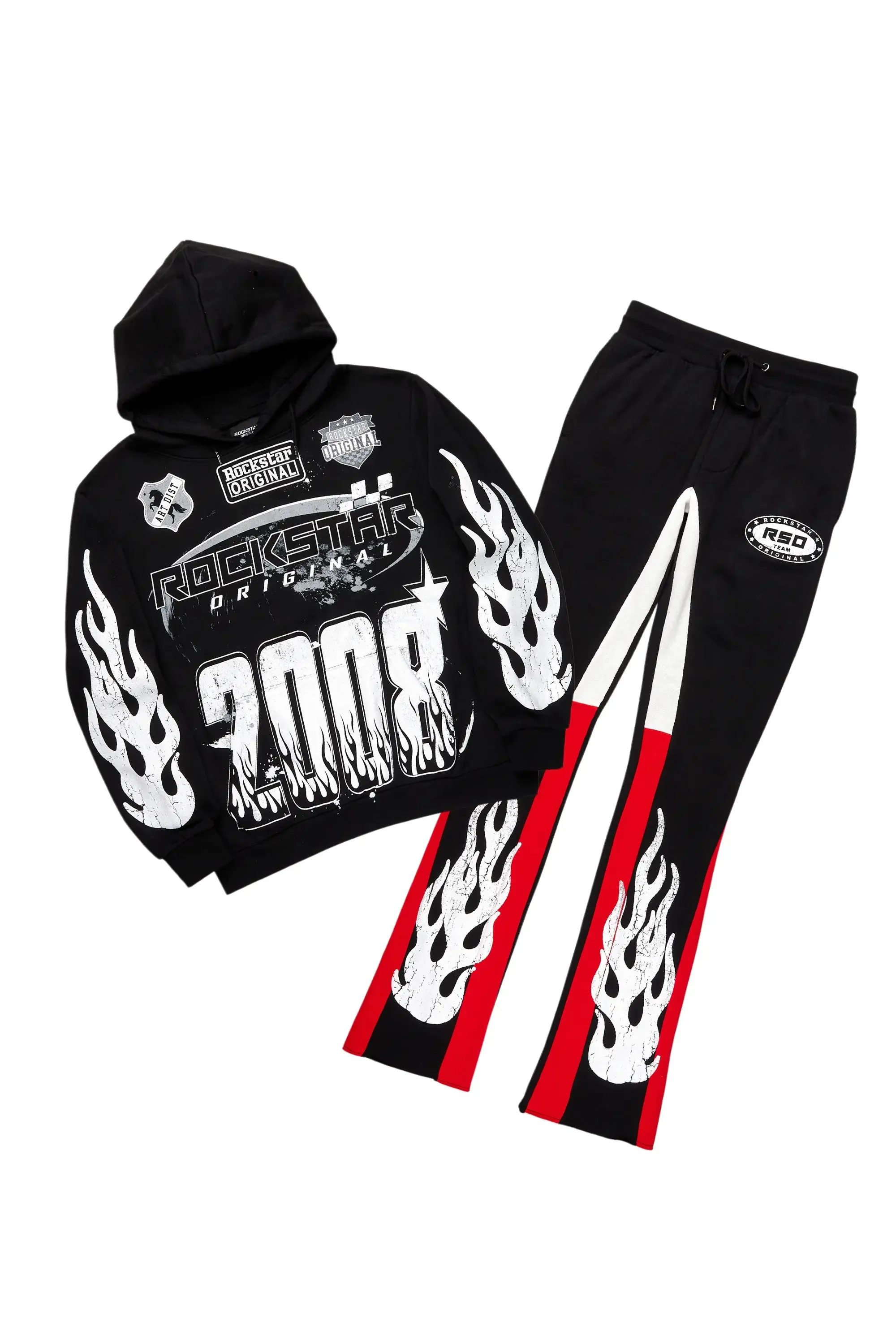 Amos Black/Red Hoodie/Stacked Flare Pant Set sold by Rockstar Original