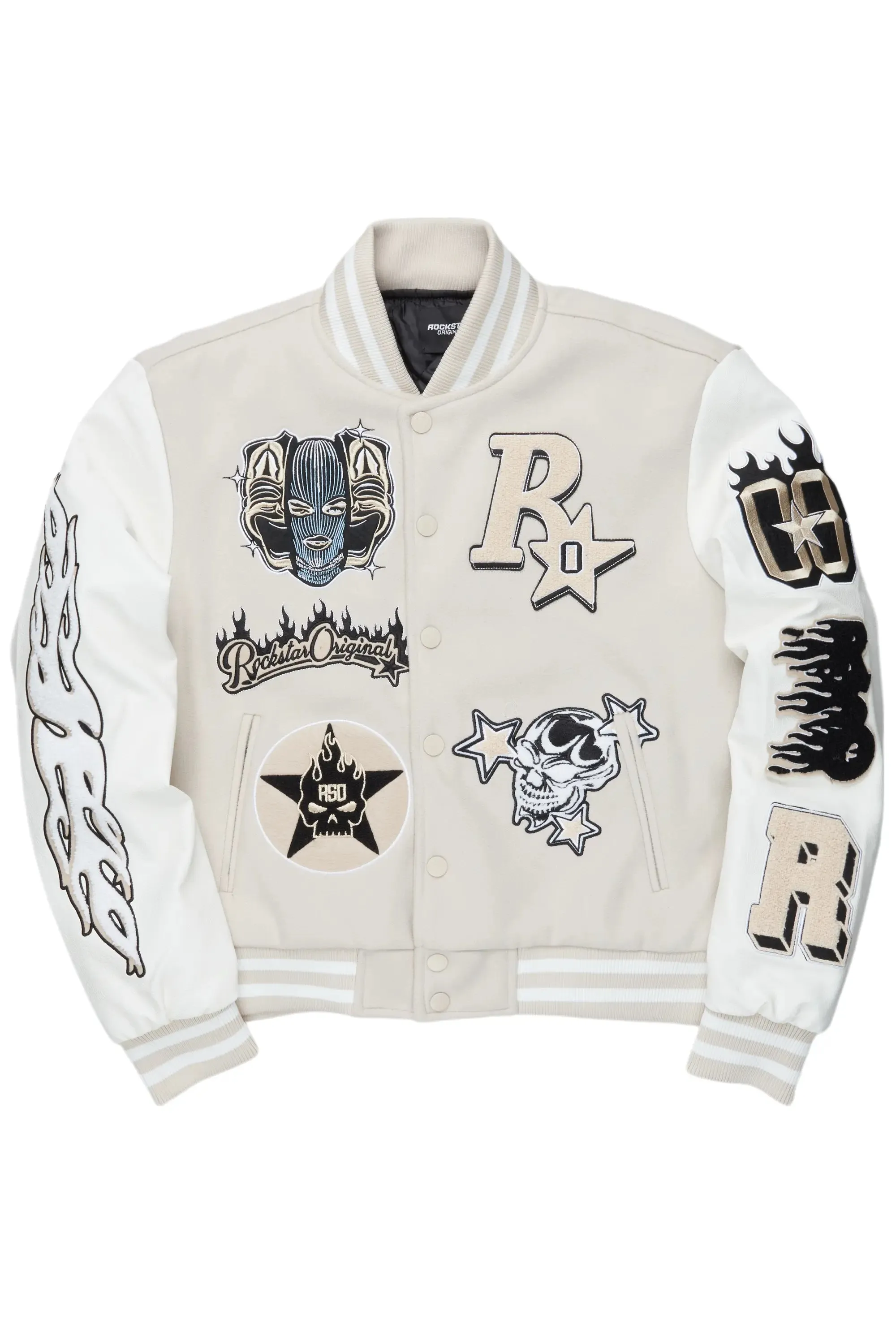 lonnesha Beige Oversized Varsity Jacket sold by Rockstar Original