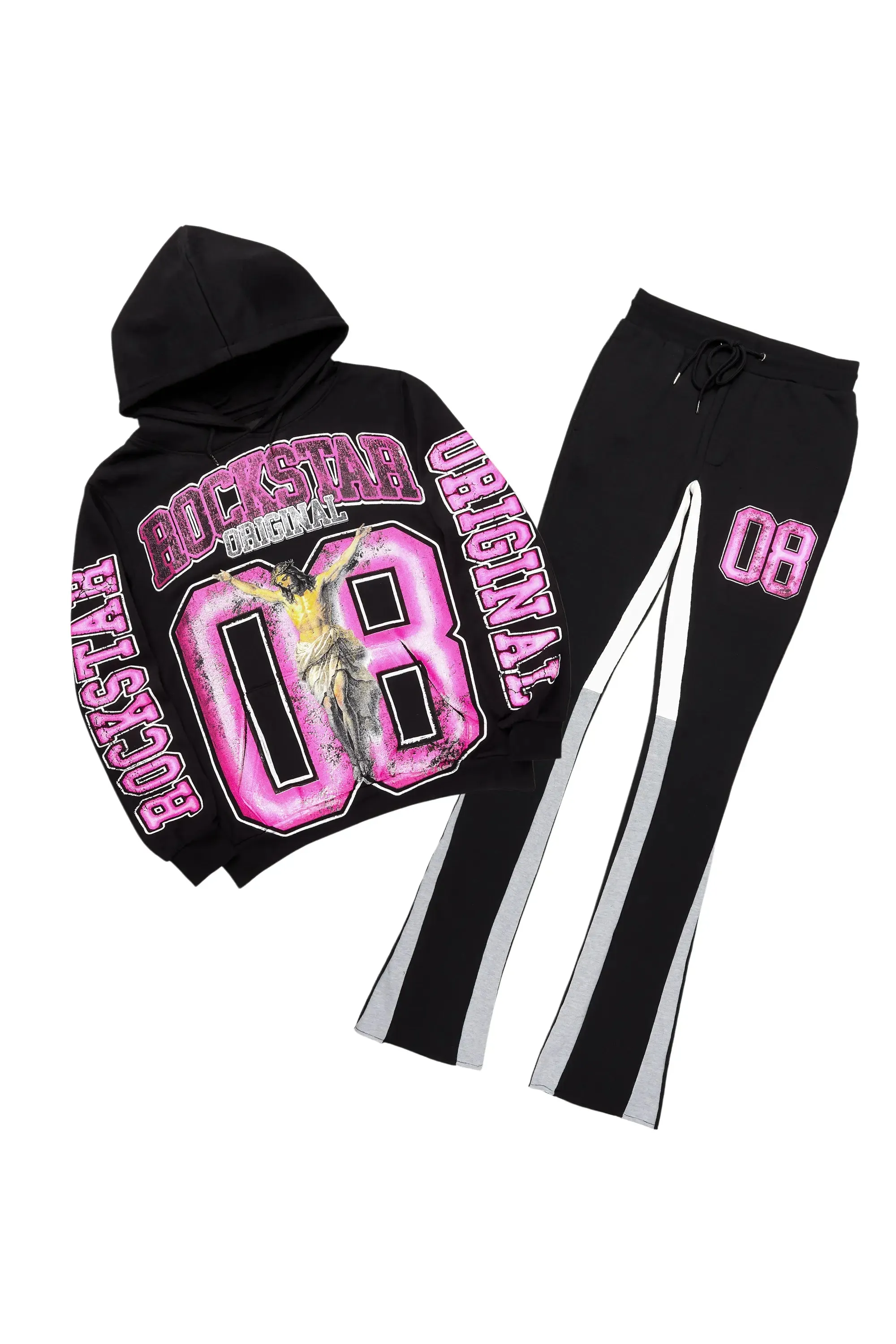 Fields Black/Pink Stacked Flare Hoodie Track Set sold by Rockstar Original