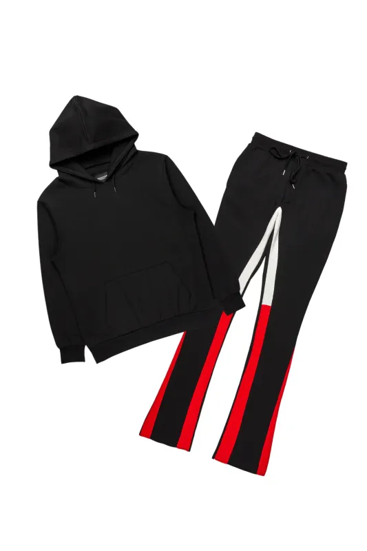 Basic Black/Red Hoodie/Stacked Flare Track Set sold by Rockstar Original