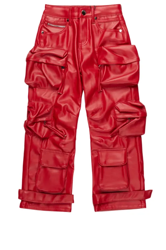 Boys Lenz Red PU Cargo Leather Baggy Fit Jean sold by Rockstar Original