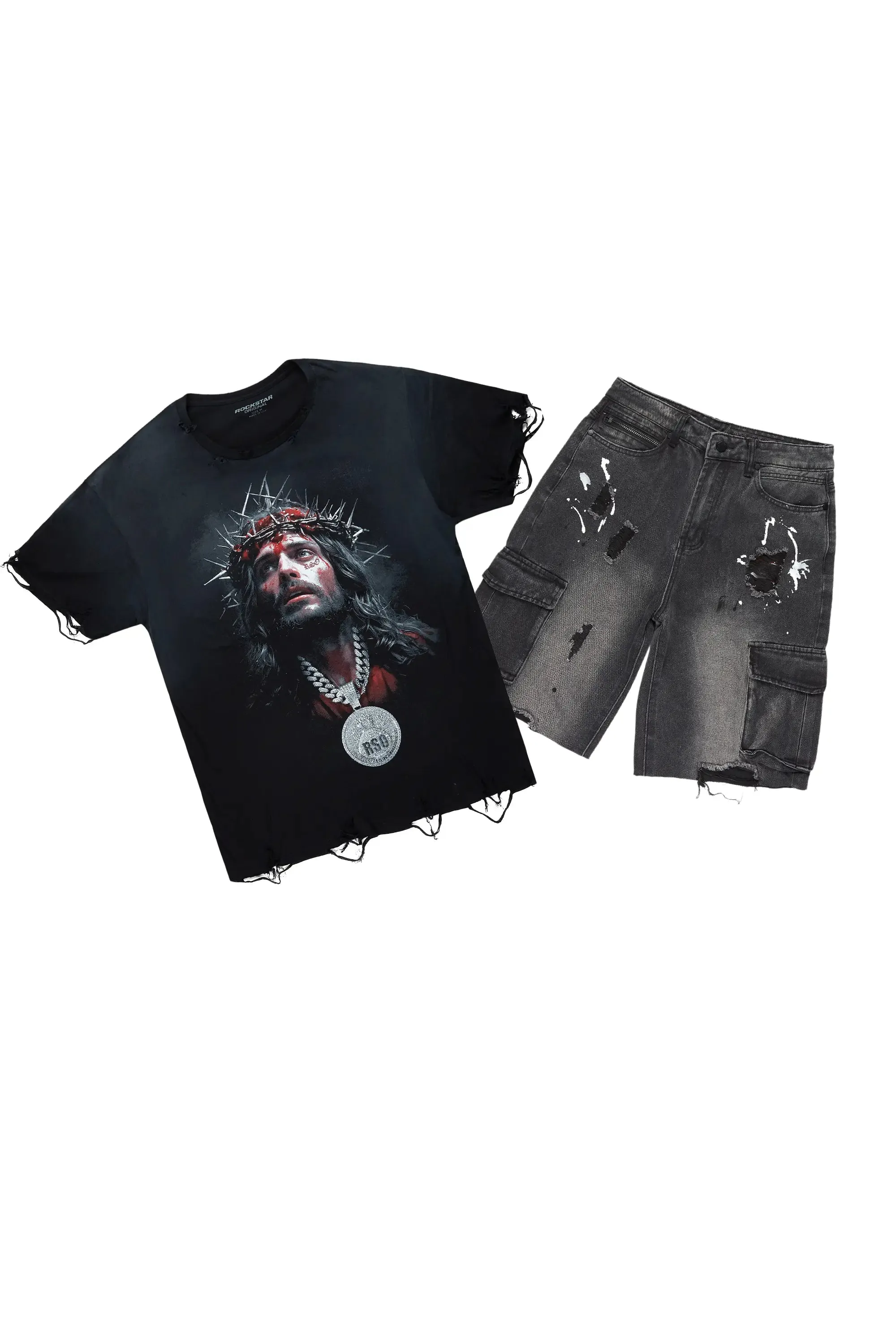 Amina Black T-Shirt/Denim Short Set sold by Rockstar Original