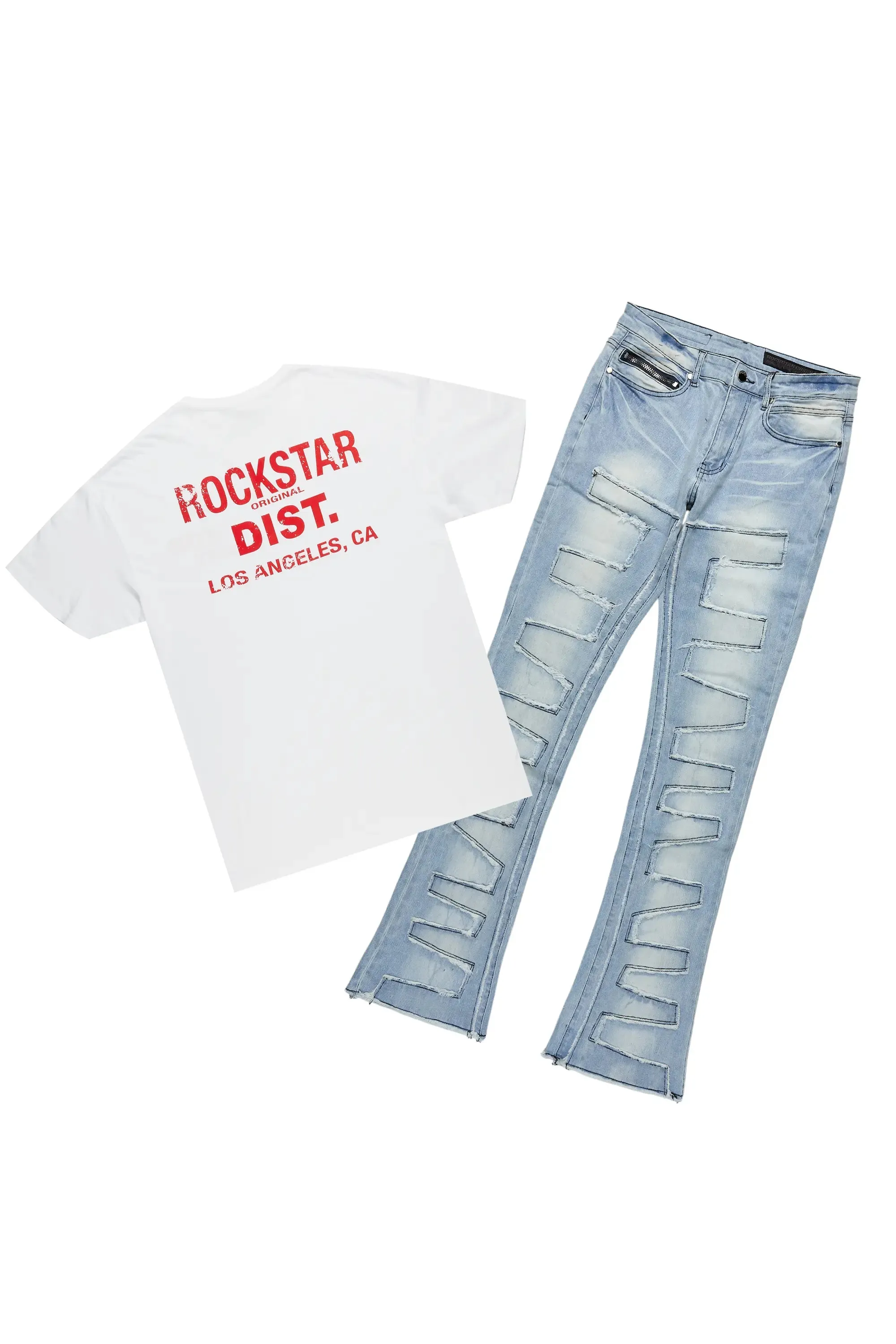 Lake White/Red T-Shirt & Shake Stacked Flare Jean Bundle sold by Rockstar Original