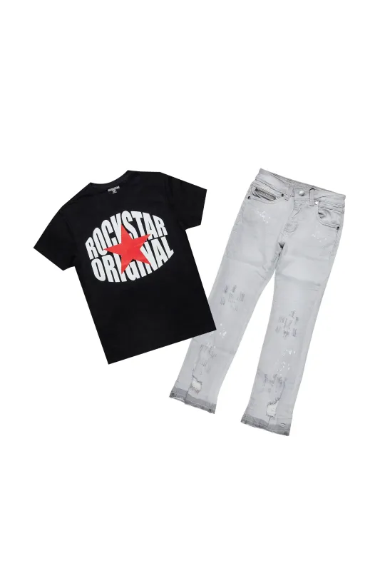 Girls Black Ezra T-Shirt/Stacked Flare Jean Set sold by Rockstar Original