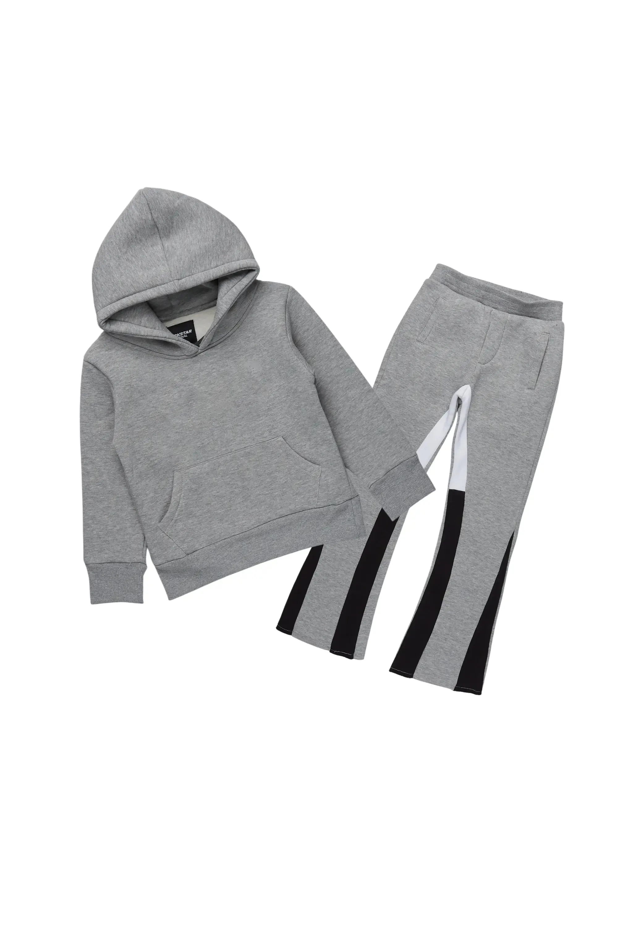 Boys Basic Heather Grey Stacked Flare Pant Set sold by Rockstar Original