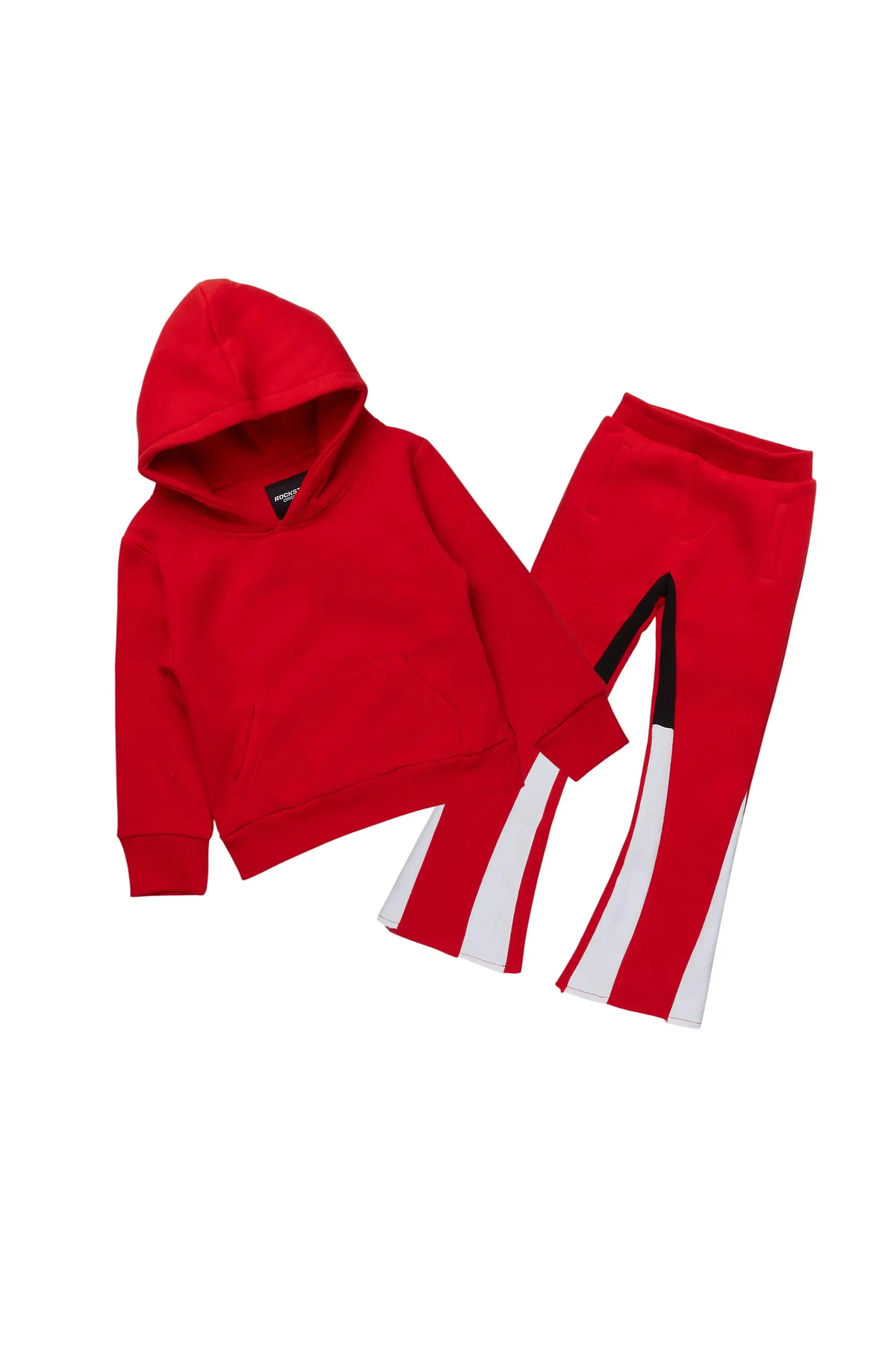 Boys Basic Red Stacked Flare Pant Set sold by Rockstar Original