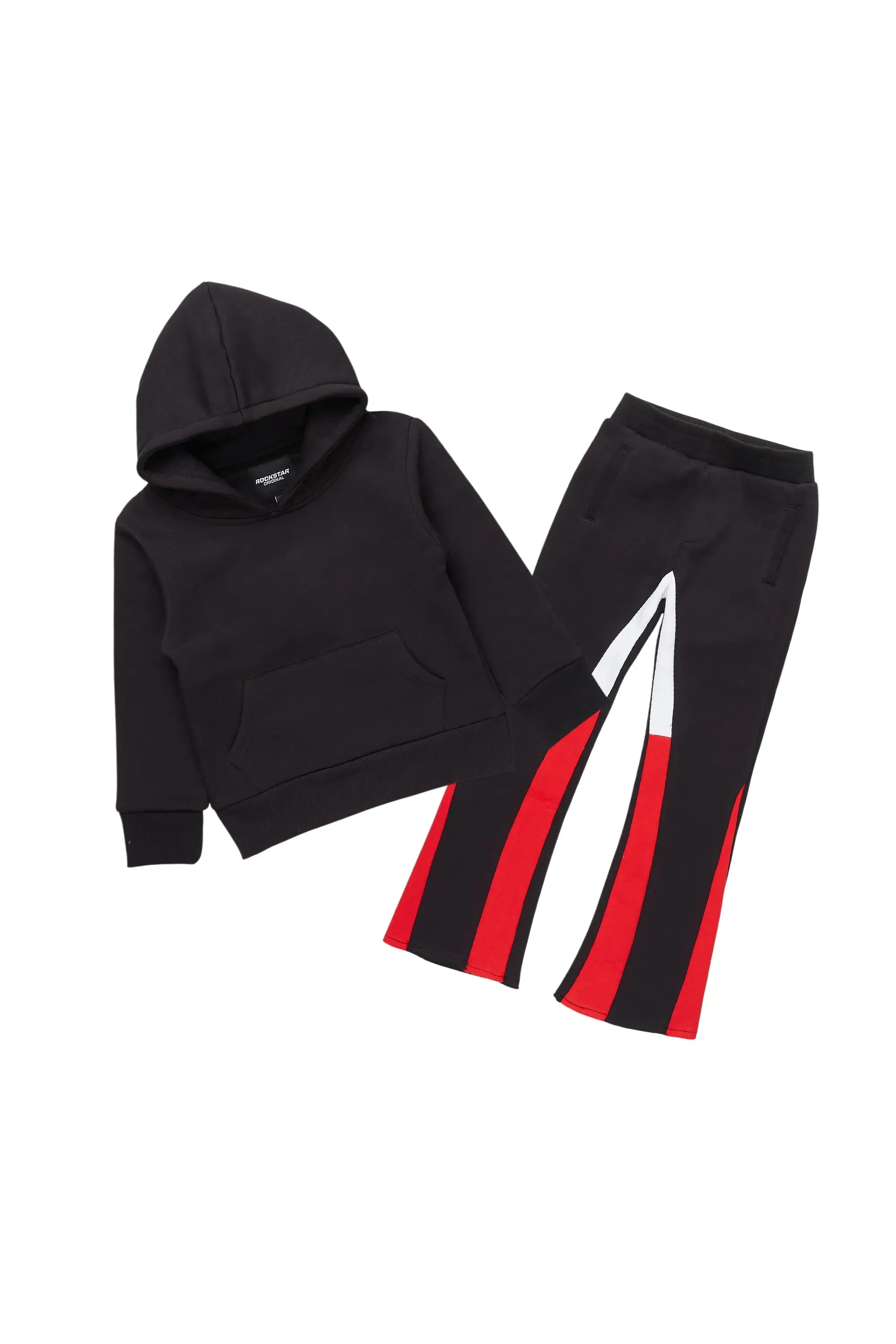 Boys Basic Black Stacked Flare Pant Set sold by Rockstar Original