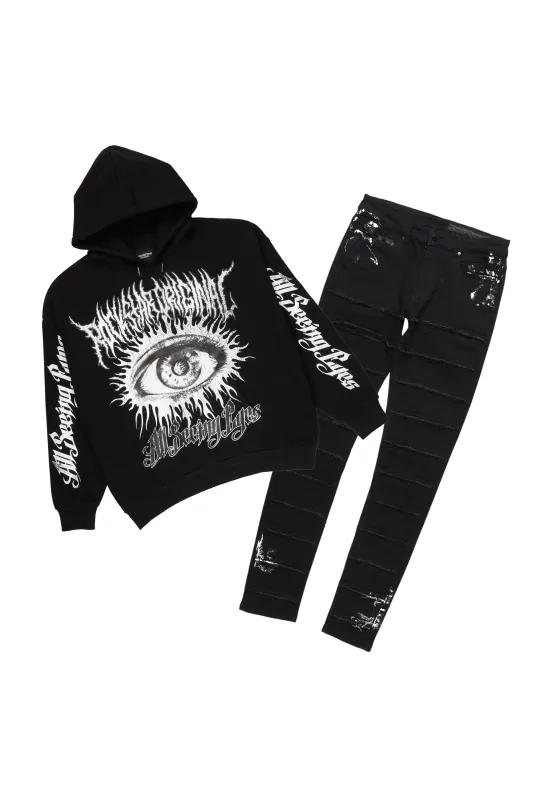All Seeing Eyes Black Hoodie/Slim Fit Jean Set sold by Rockstar Original