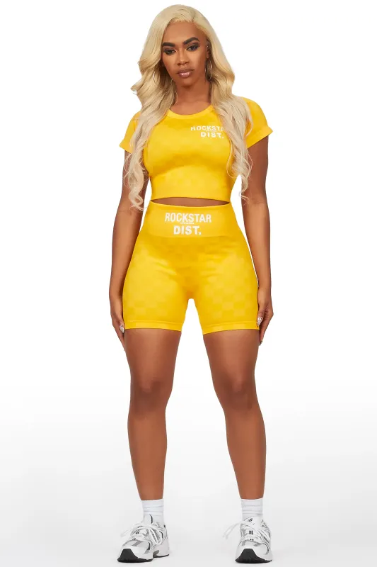 Caria Yellow Checkered Bike Short Set sold by Rockstar Original