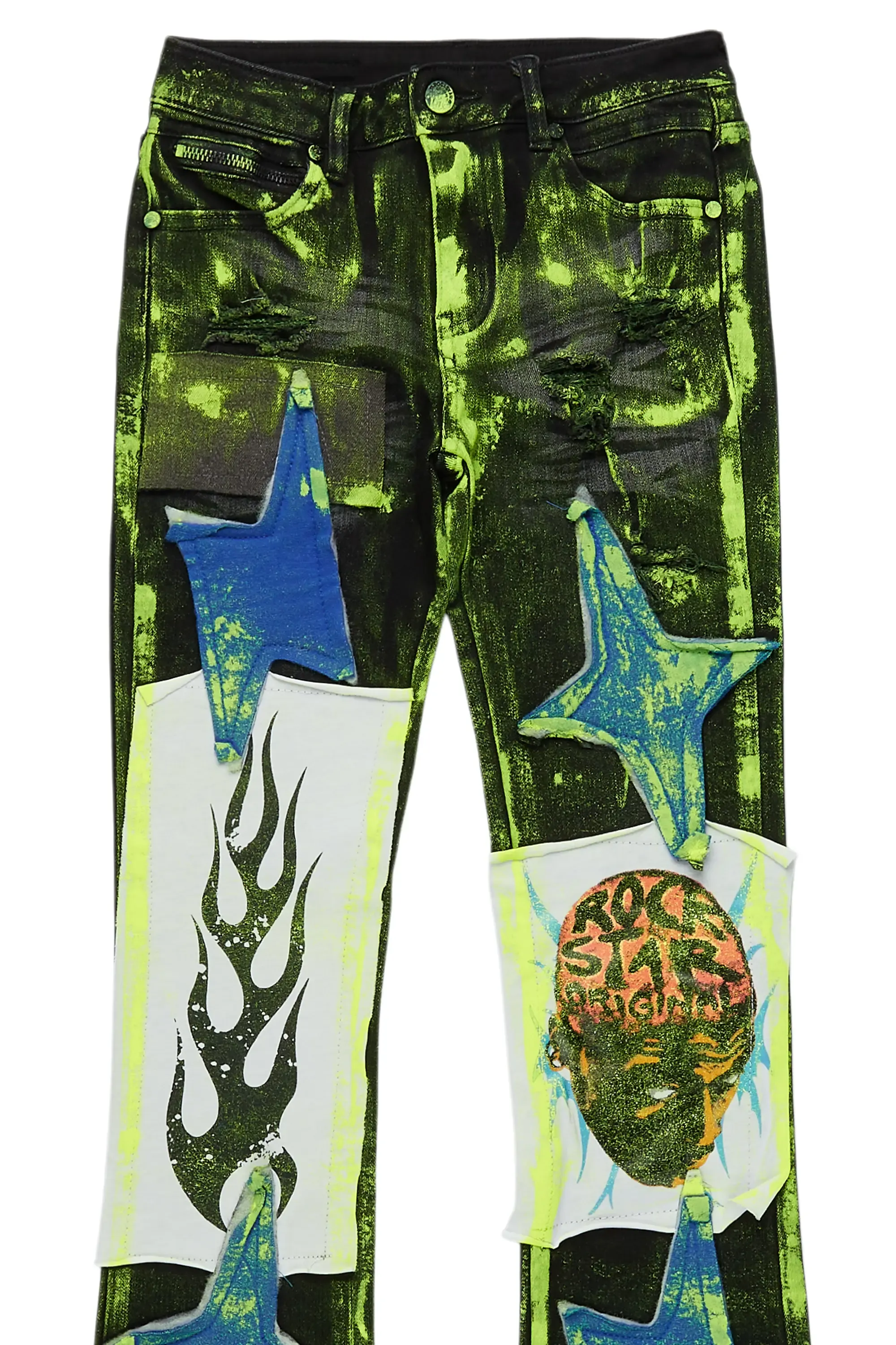 Boys Edge Black/Yellow Roller Paint Stacked Flare Jean sold by Rockstar Original product image thumbnail 2