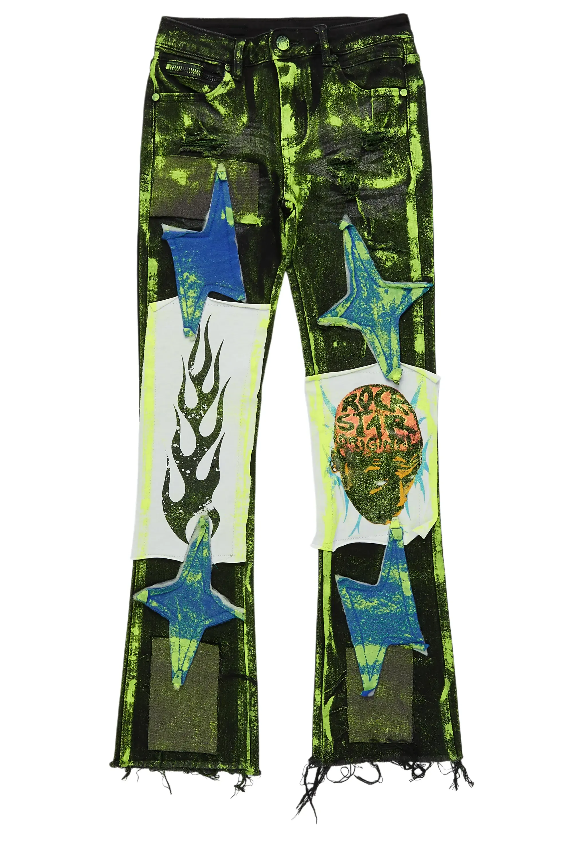 Boys Edge Black/Yellow Roller Paint Stacked Flare Jean sold by Rockstar Original