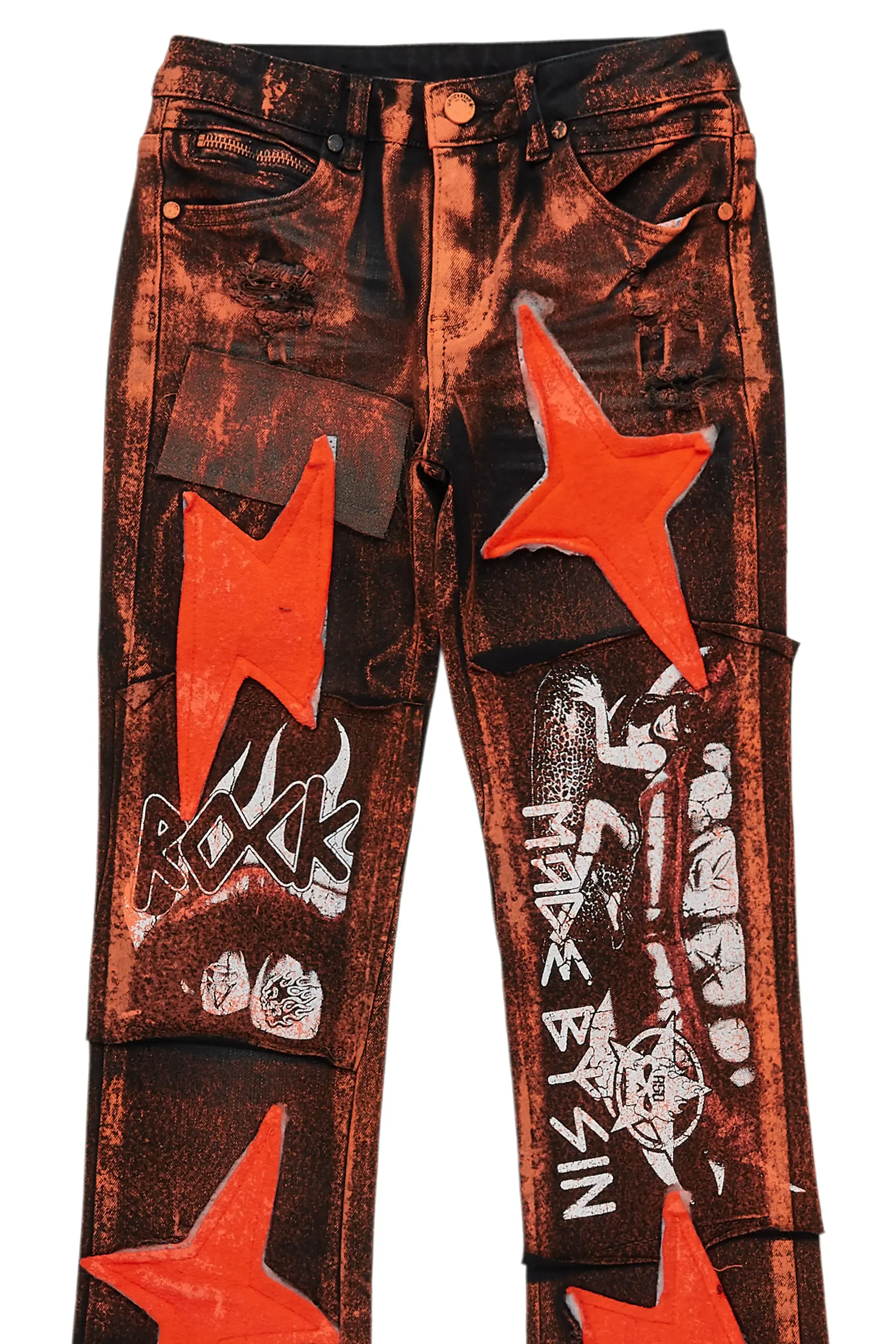 Boys Valko Black/Orange Roller Paint Stacked Flare Jean sold by Rockstar Original product image thumbnail 2