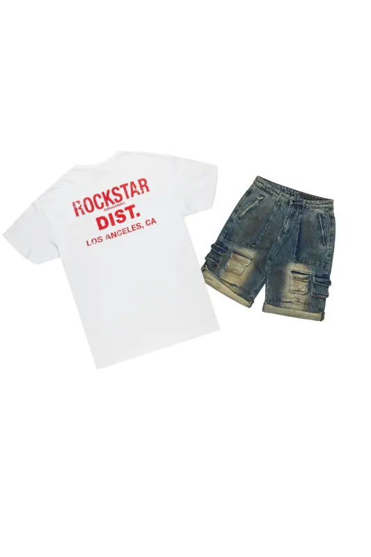 Lake White/Dark Blue T-Shirt/Denim Short Set sold by Rockstar Original