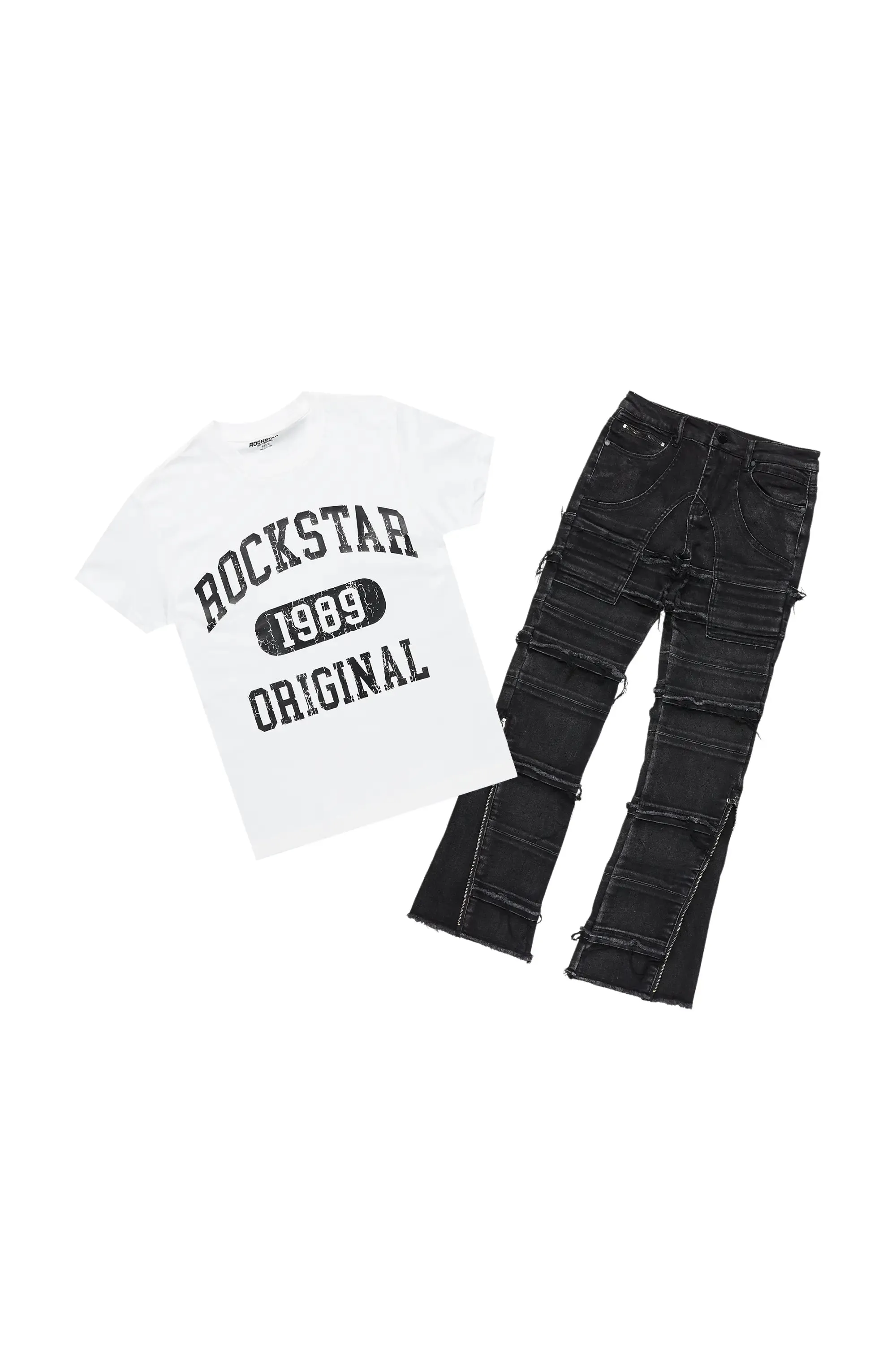 Boys Members White T-Shirt/Stacked Flare Jean Set sold by Rockstar Original