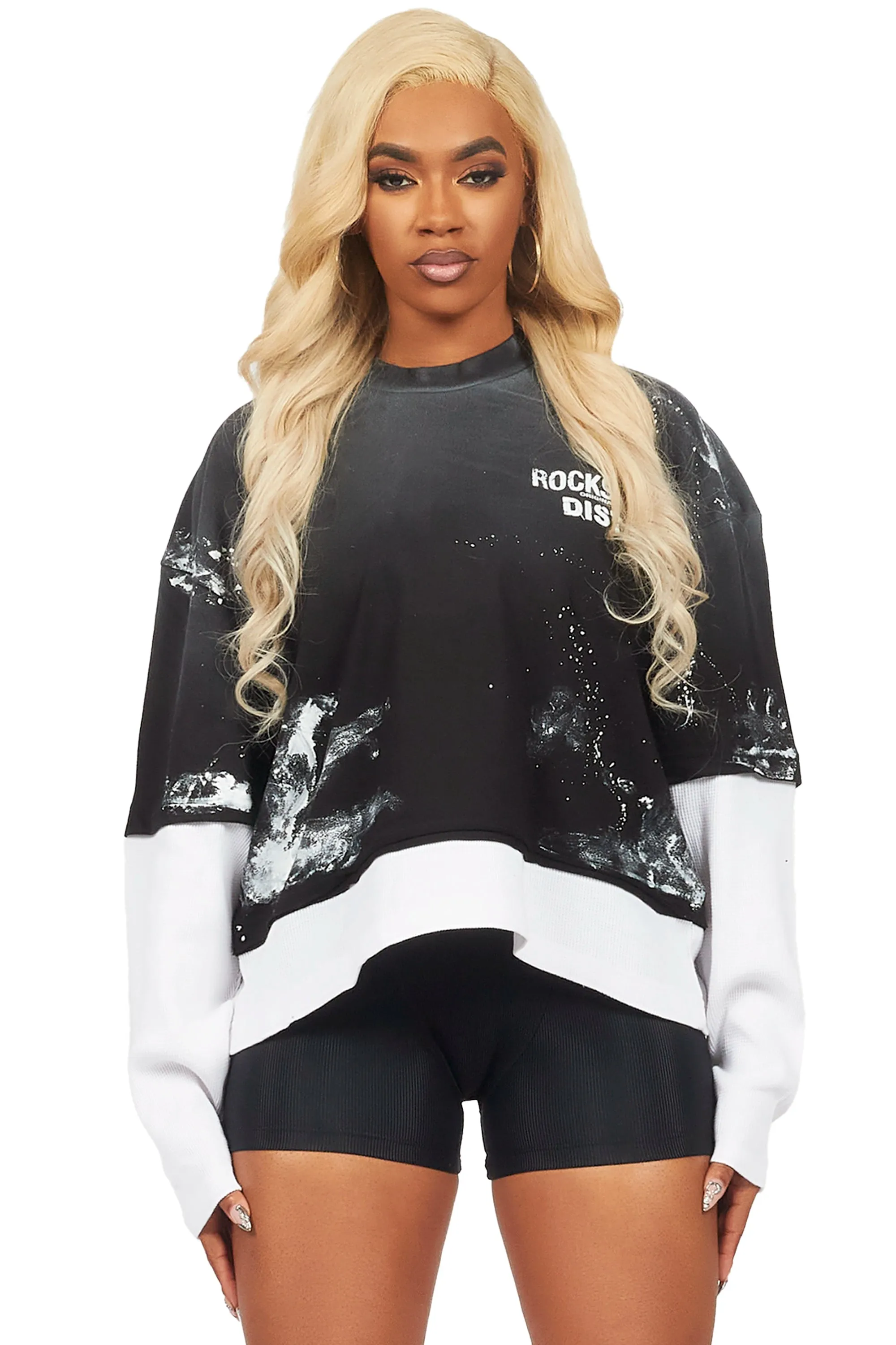 Mariela Black/White Double Layer Graphic T-Shirt sold by Rockstar Original